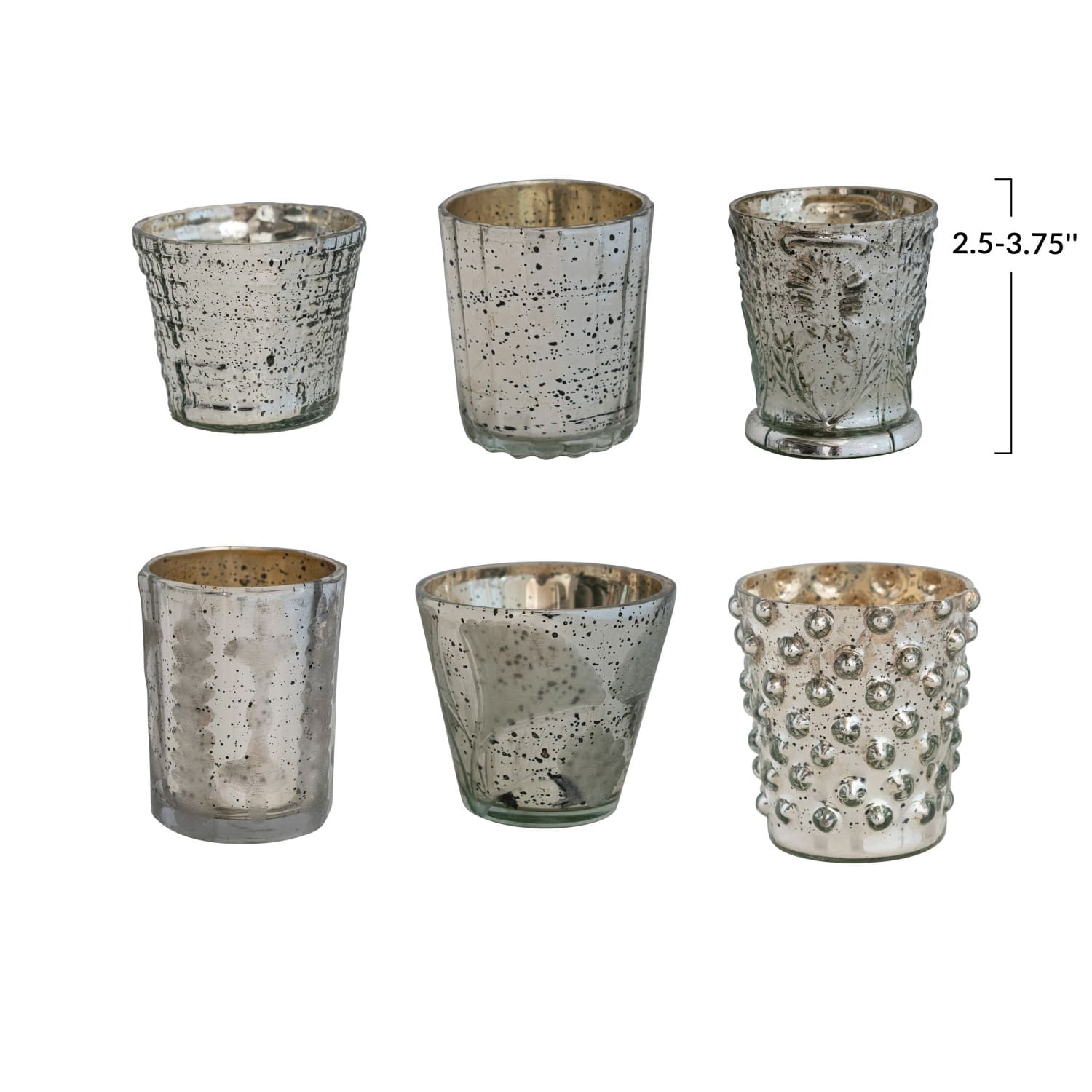 Hello Honey&#xAE; Antique Silver Mercury Glass Votive Holder Set