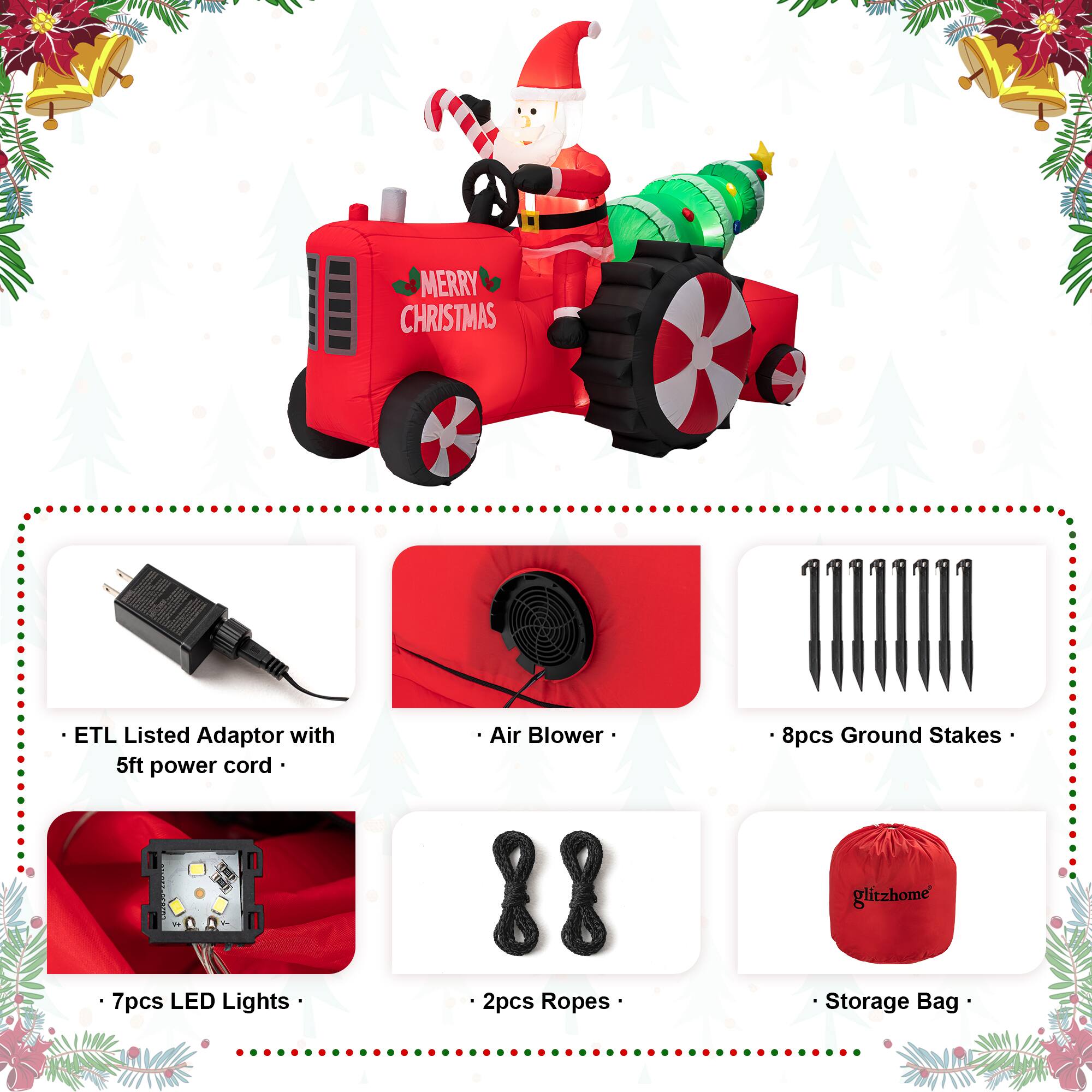 Glitzhome&#xAE; 11ft. Lighted Inflatable Santa on Tractor D&#xE9;cor