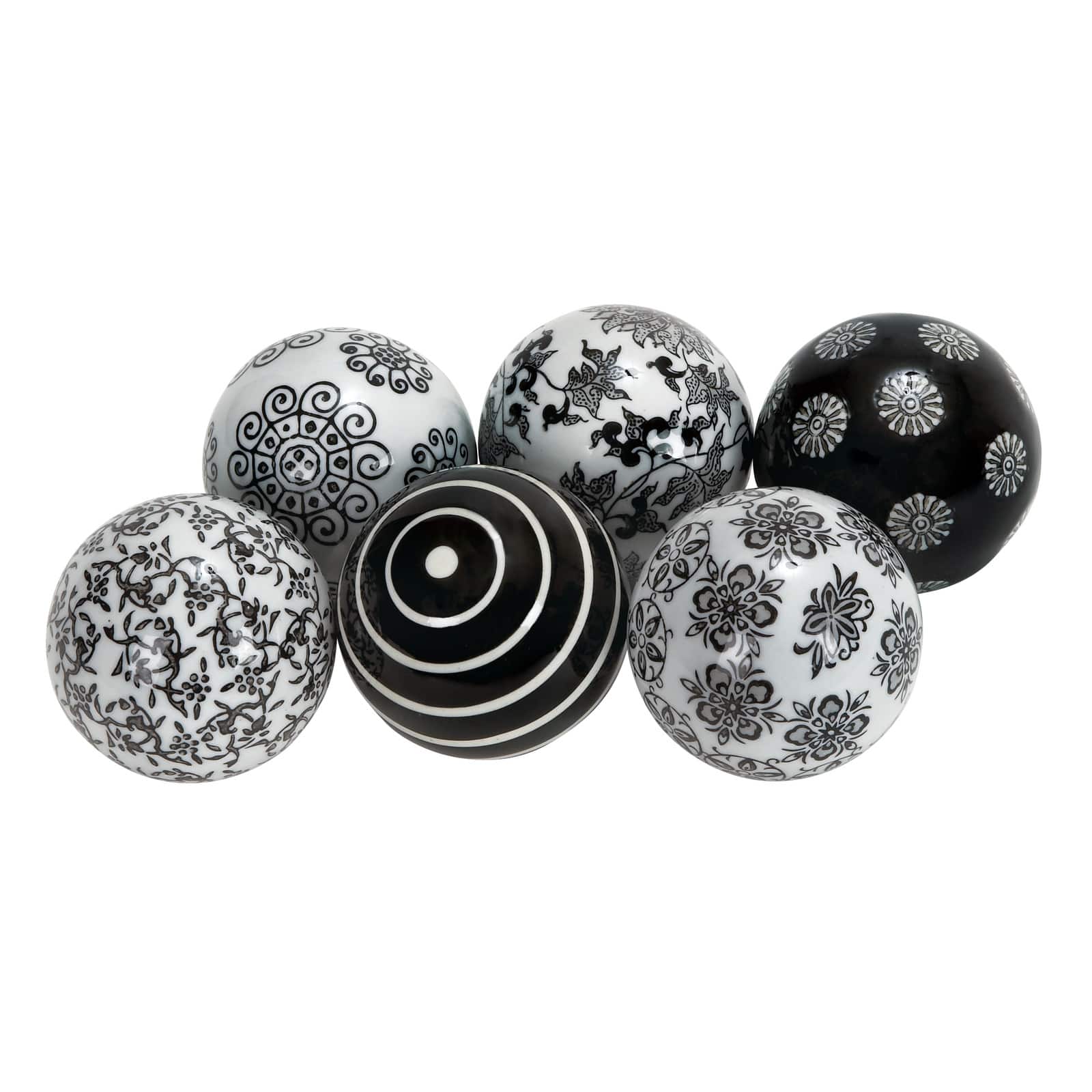 3" Black & White Patterned Ceramic Vase Filler Orb Set