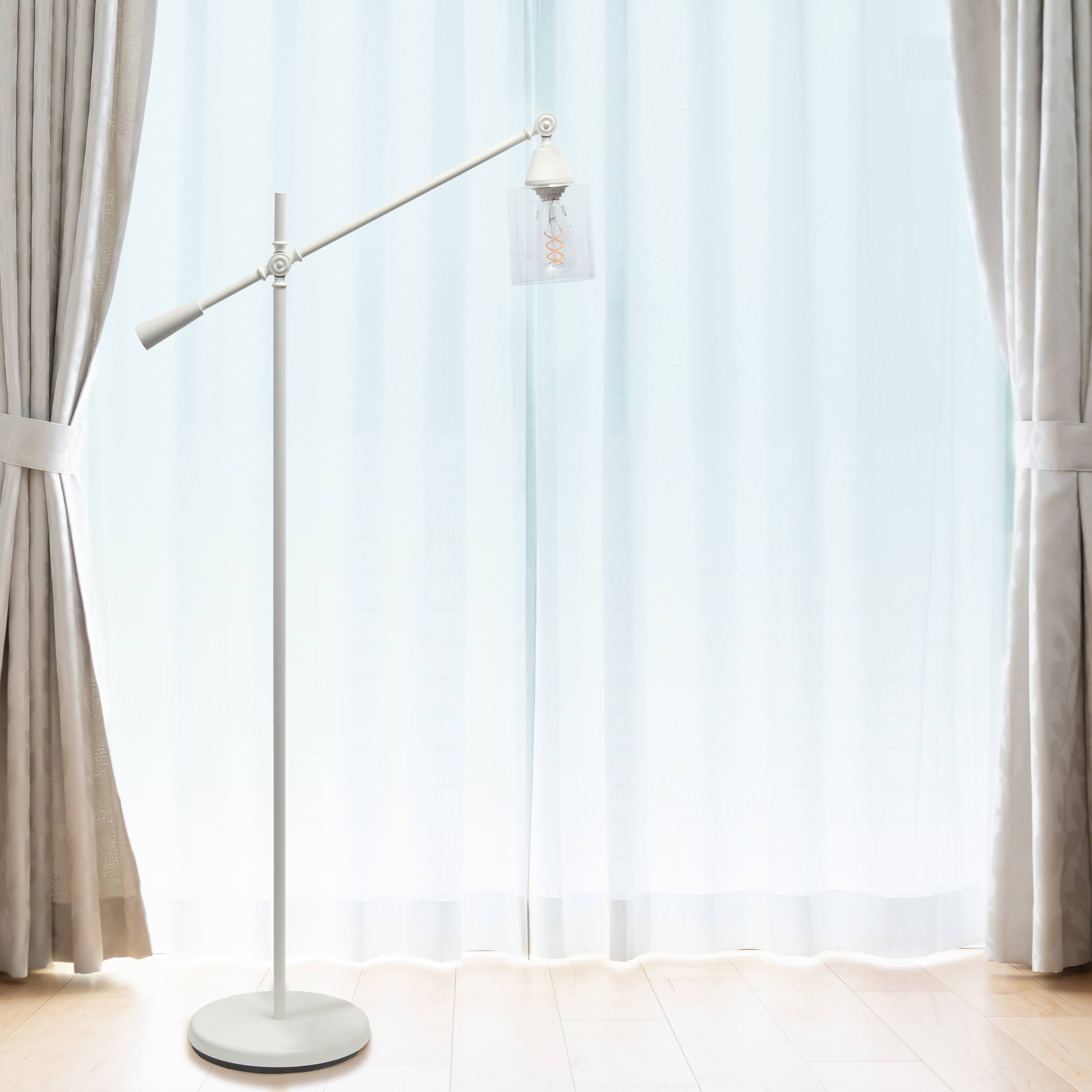 Lalia Home 4.6ft. Swing Arm Floor Lamp with Glass Cylindrical Shade