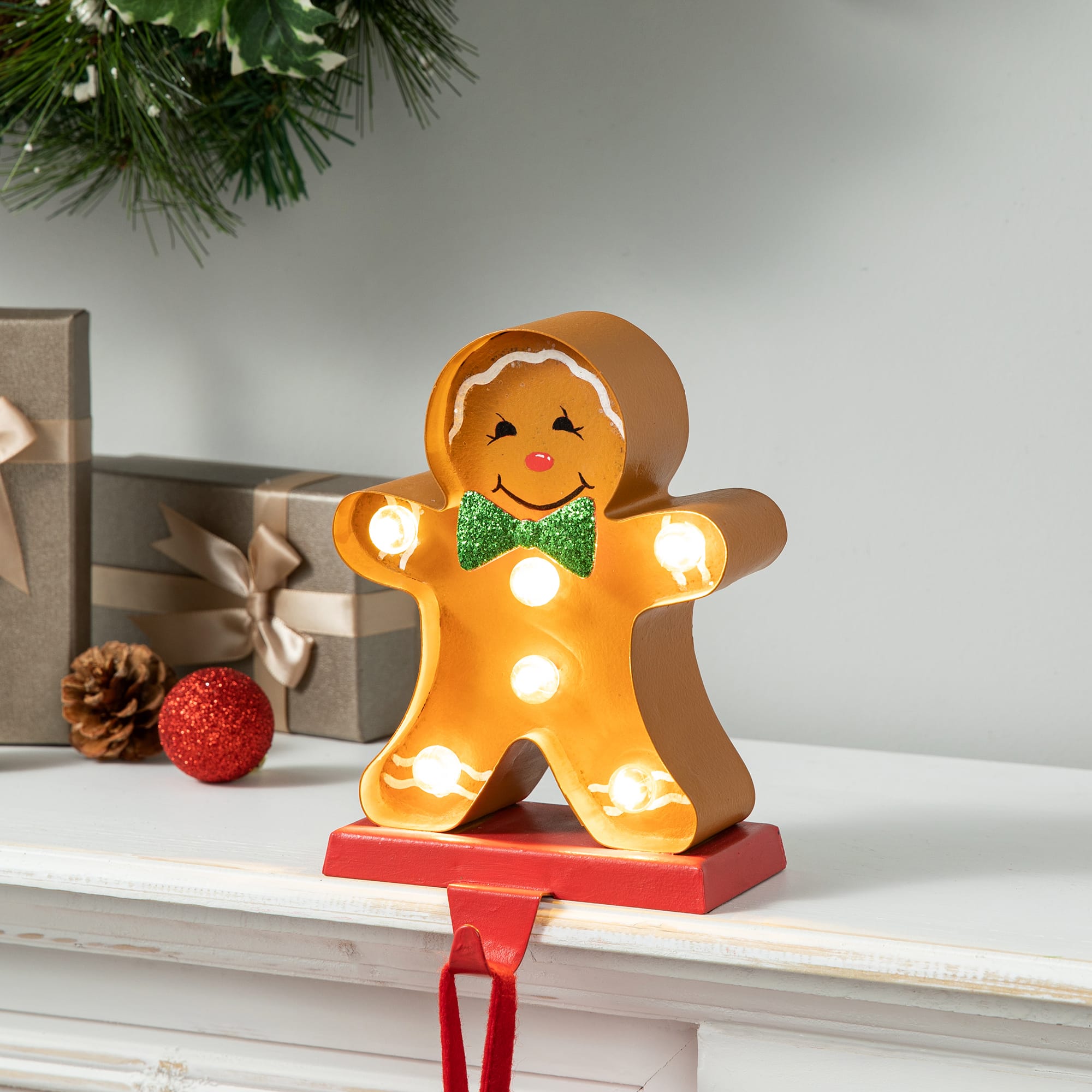 Glitzhome® 7.25'' Marquee LED Gingerbread Man Christmas Stocking Holder