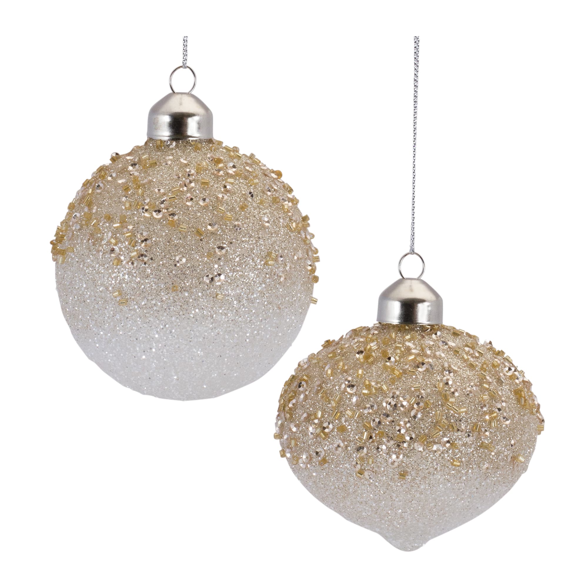 Gold Beaded Ombre Glass Ornament Set