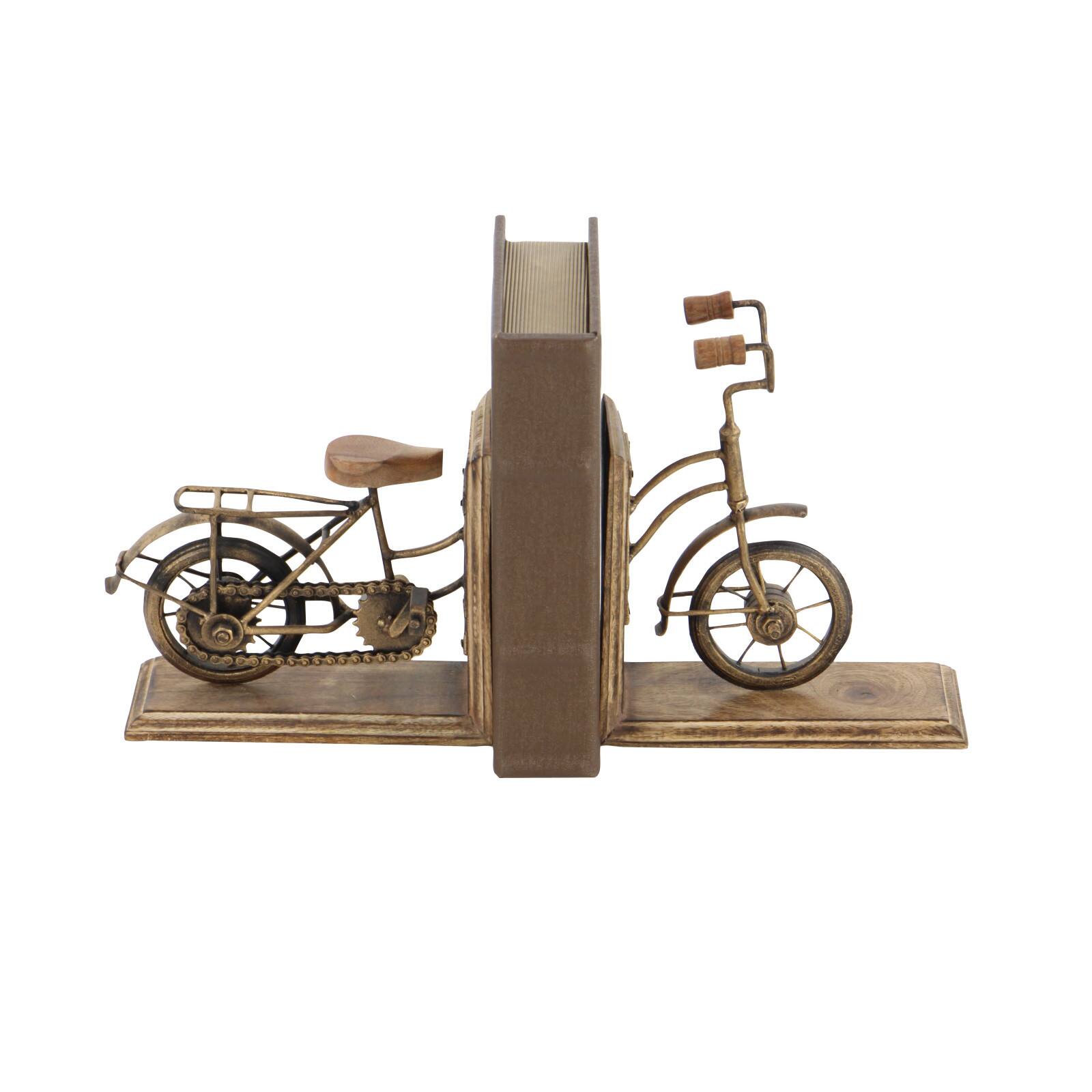 9&#x22; Brass &#x26; Wood Vintage Bicycle Bookends