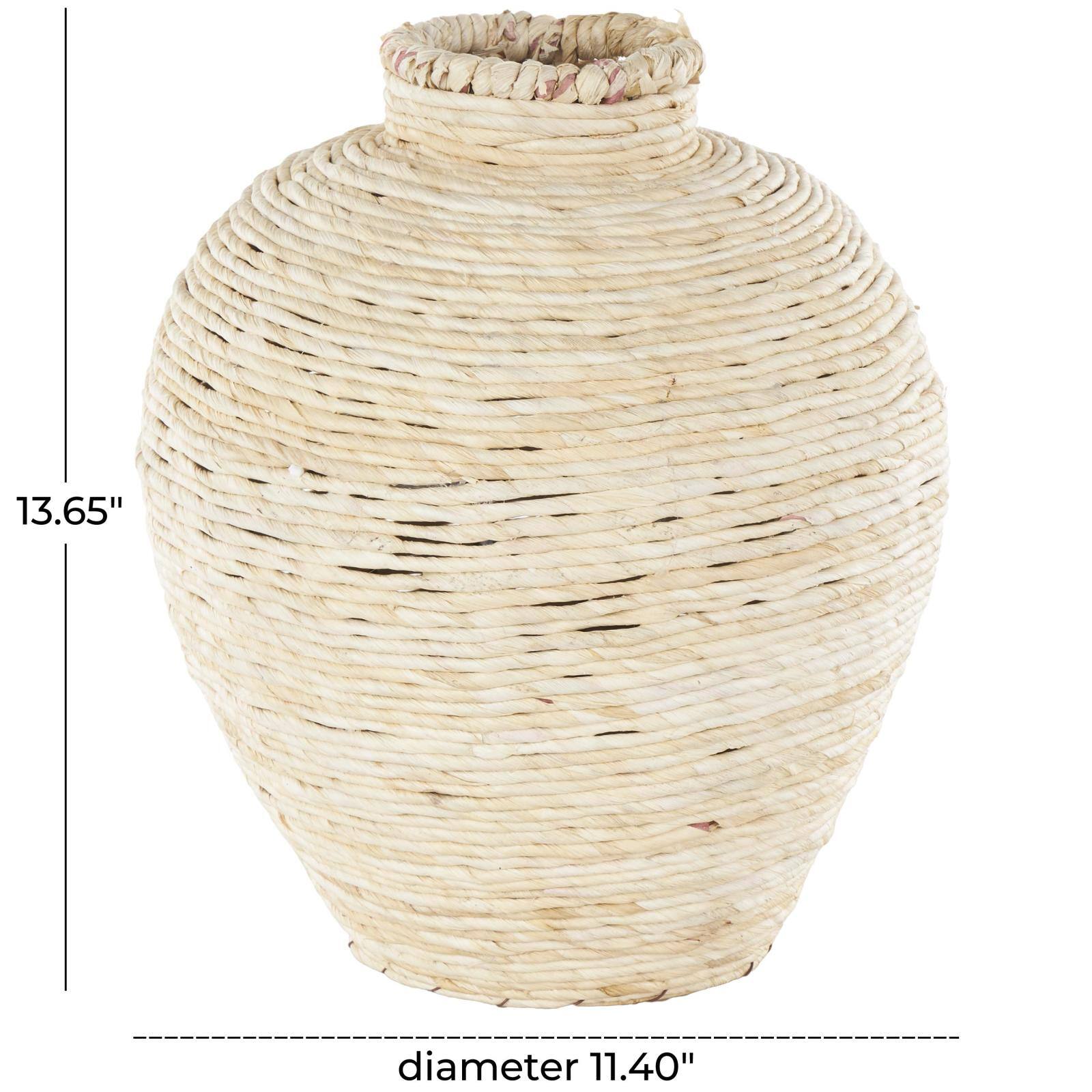 13.5" Cream Seagrass Handmade Wrapped Pot Decorative Vase