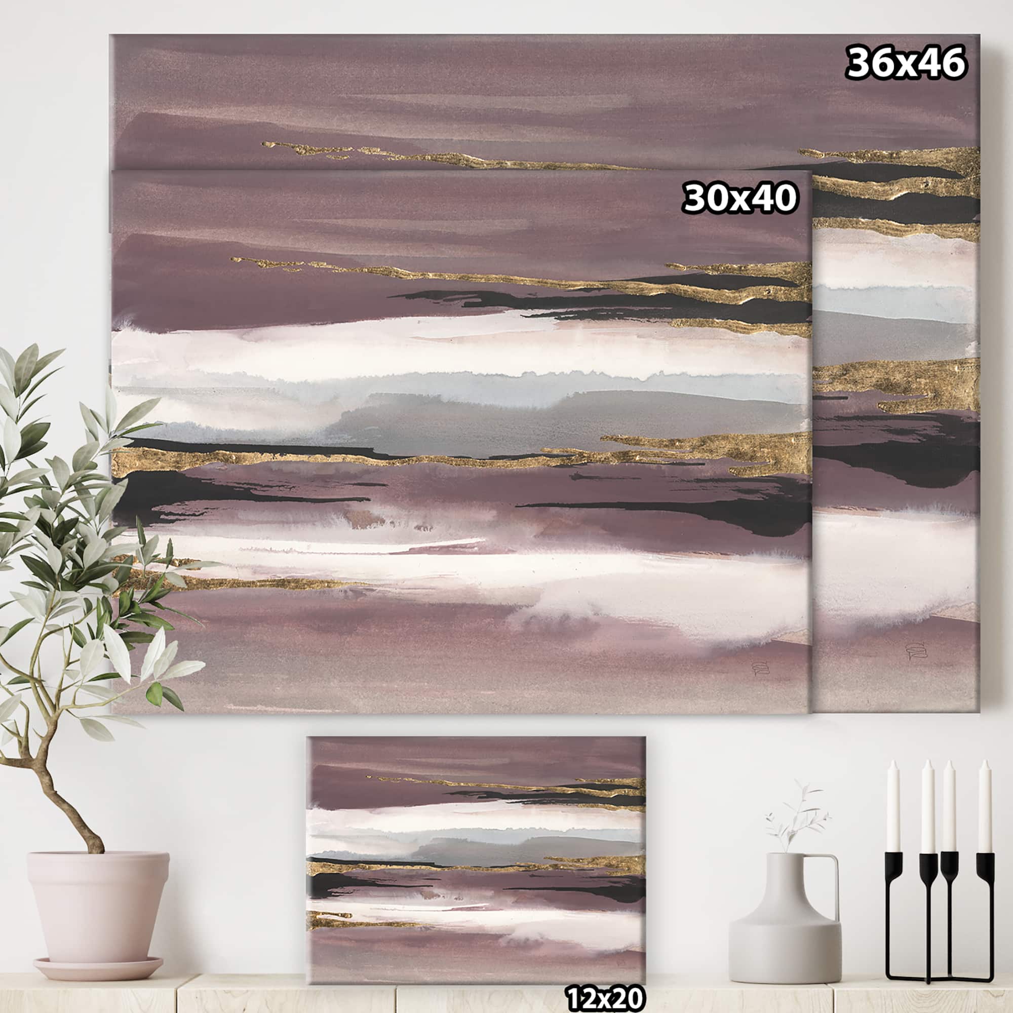 Designart - Purple Glam Storm I - Glam &#x26; Shabby Chic Canvas Artwork