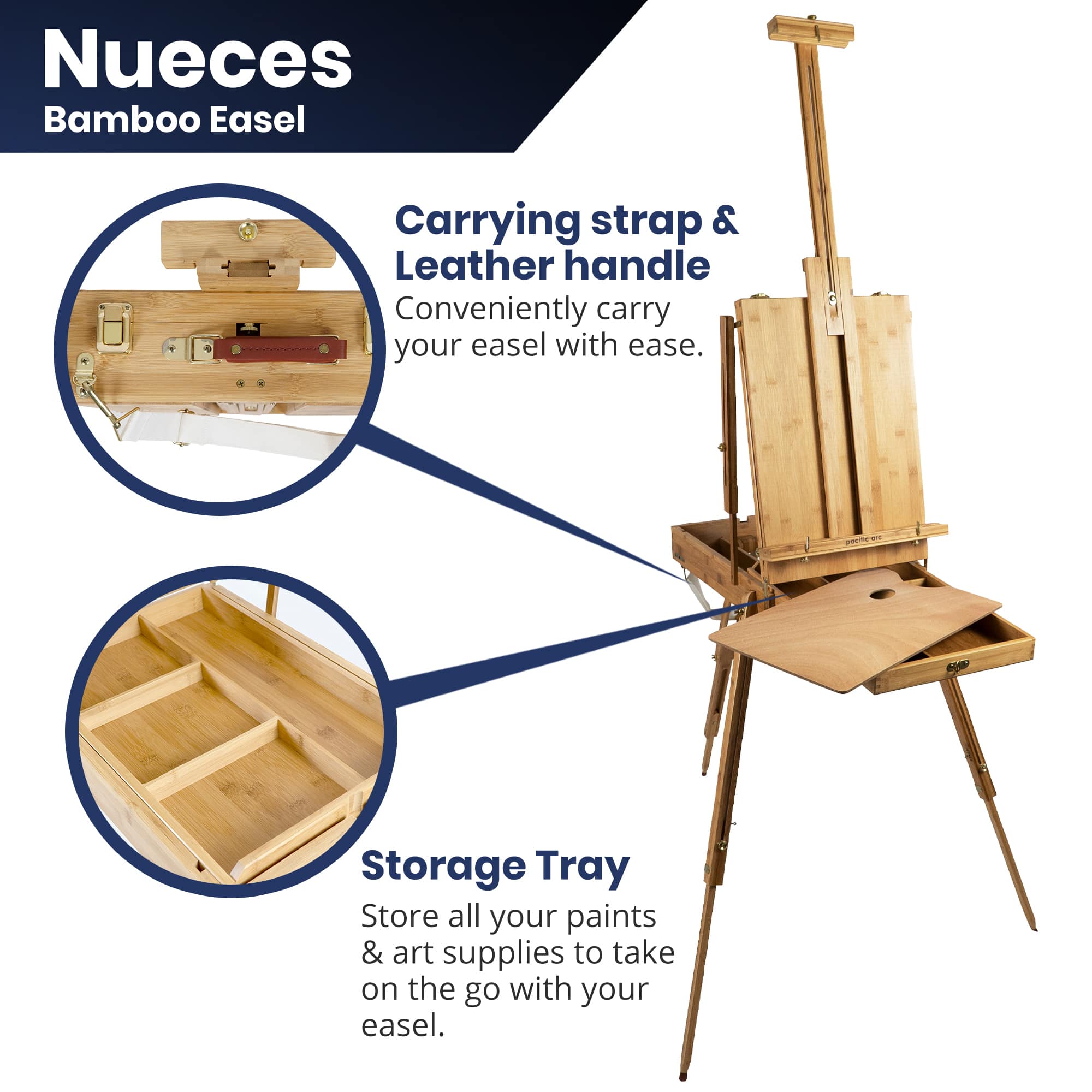 Pacific Arc French Box Bamboo Studio Easel with Storage