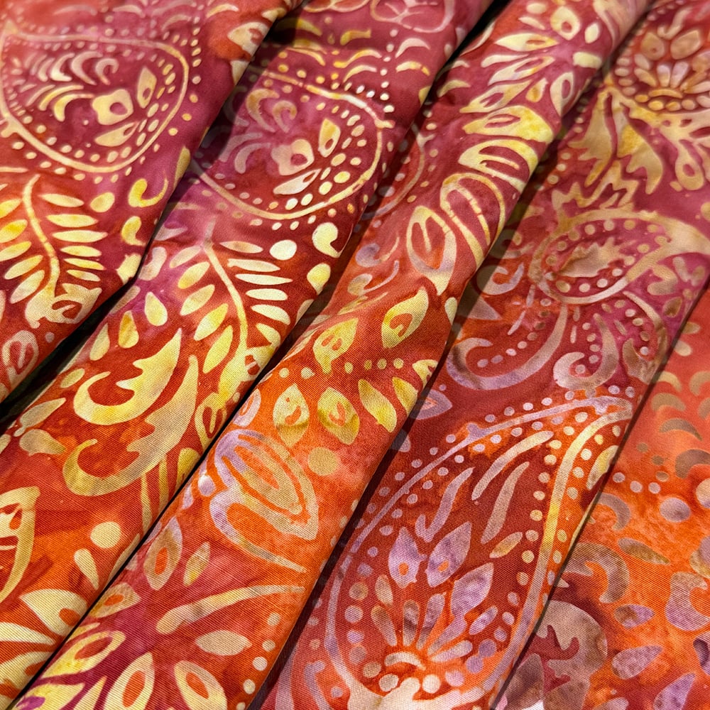 Feldman Premium Indonesian Batik Orange & Raspberry Paisley Fabric