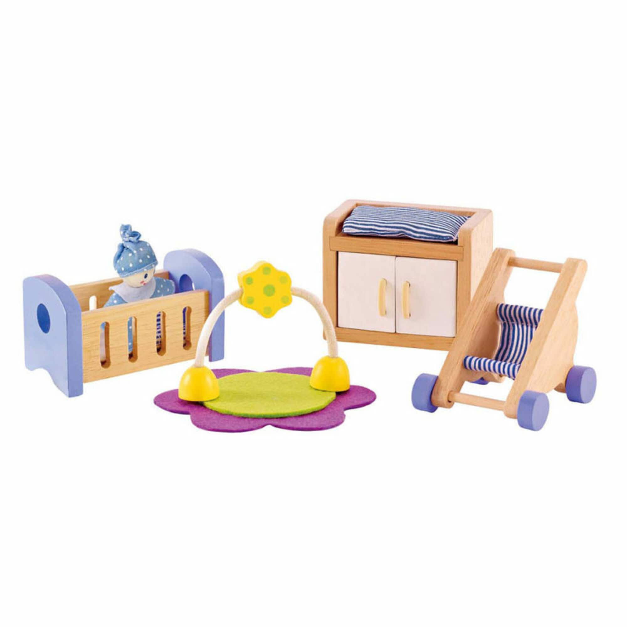 Hape Wooden Dollhouse Baby&#x27;s Room Furniture Set