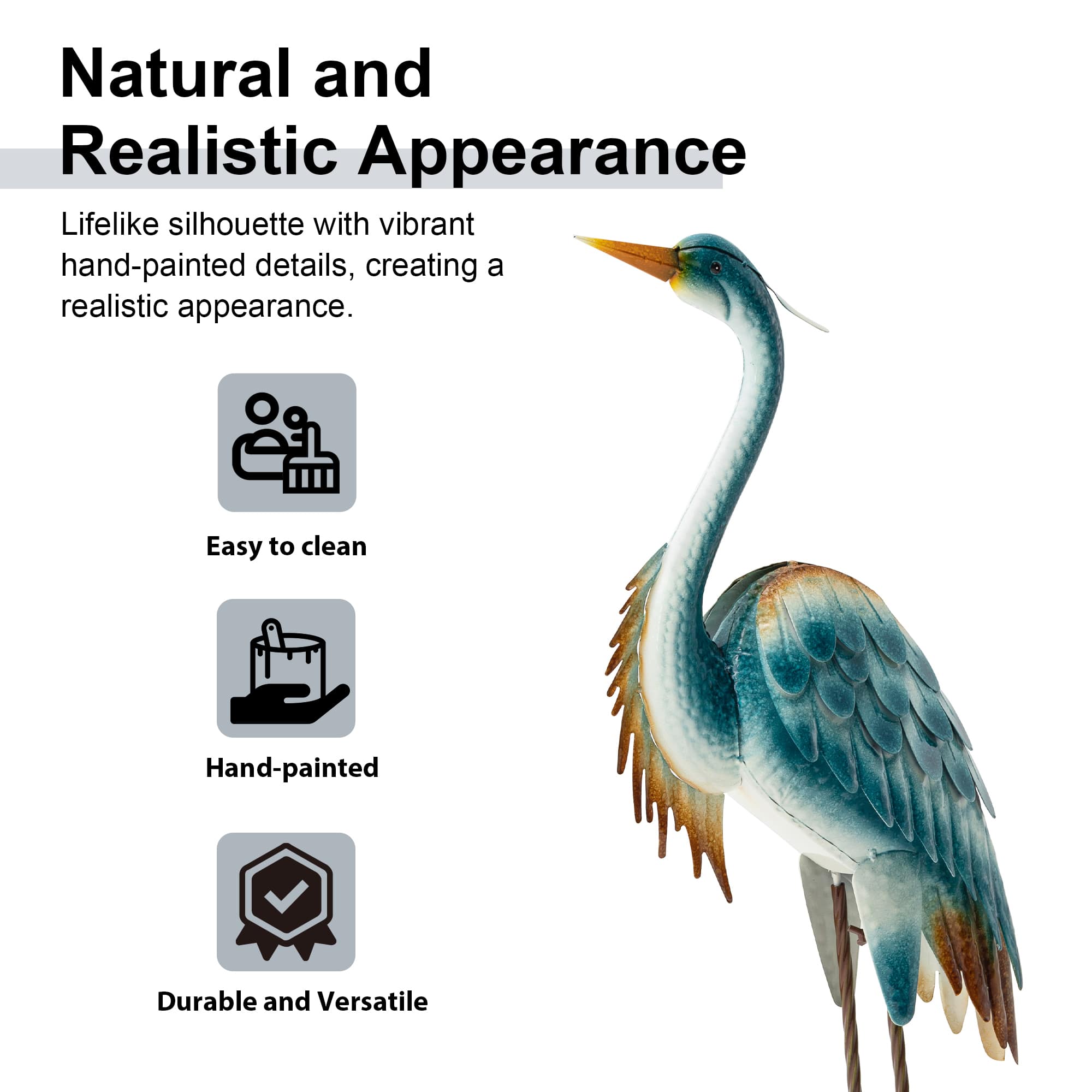 Glitzhome® 40" Metal Standing Crane Garden Statue with Stakes