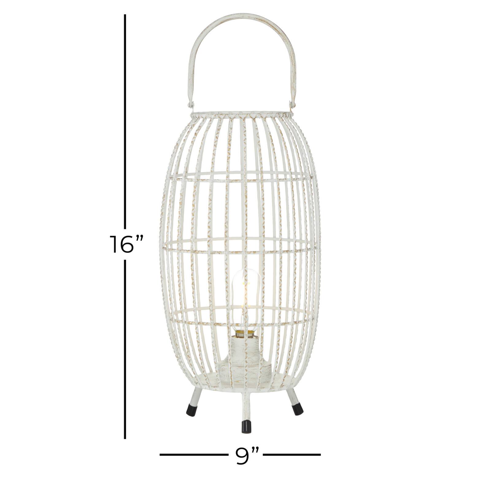 White Iron Modern Candle Holder Lantern, 16&#x22; x 9&#x22; x 9&#x22;