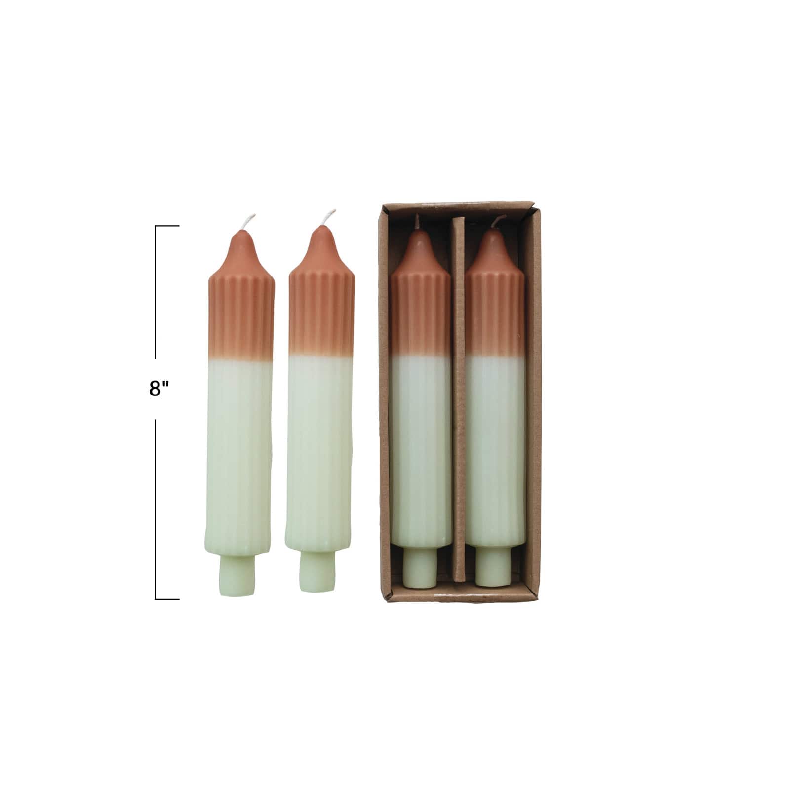 Hello Honey&#xAE; 8&#x22; Camel &#x26; White Unscented Pleated Taper Candles, 2ct.