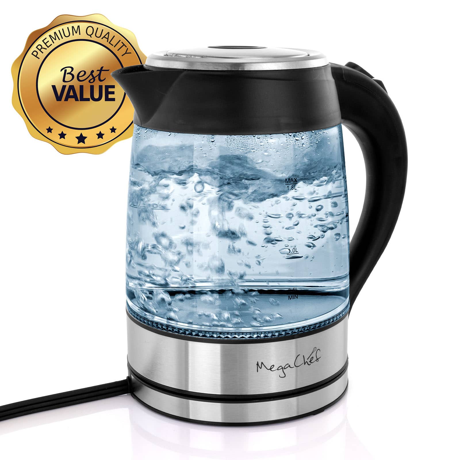 MegaChef 1.8L Glass Body &#x26; Stainless Steel Electric Tea Kettle