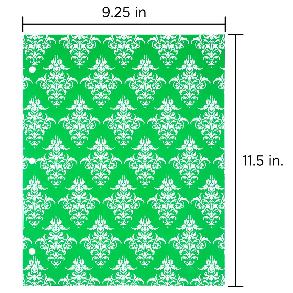 JAM Paper Damask Glossy Laminated Two Pocket 3 Hole Punch School Folders, 6ct.