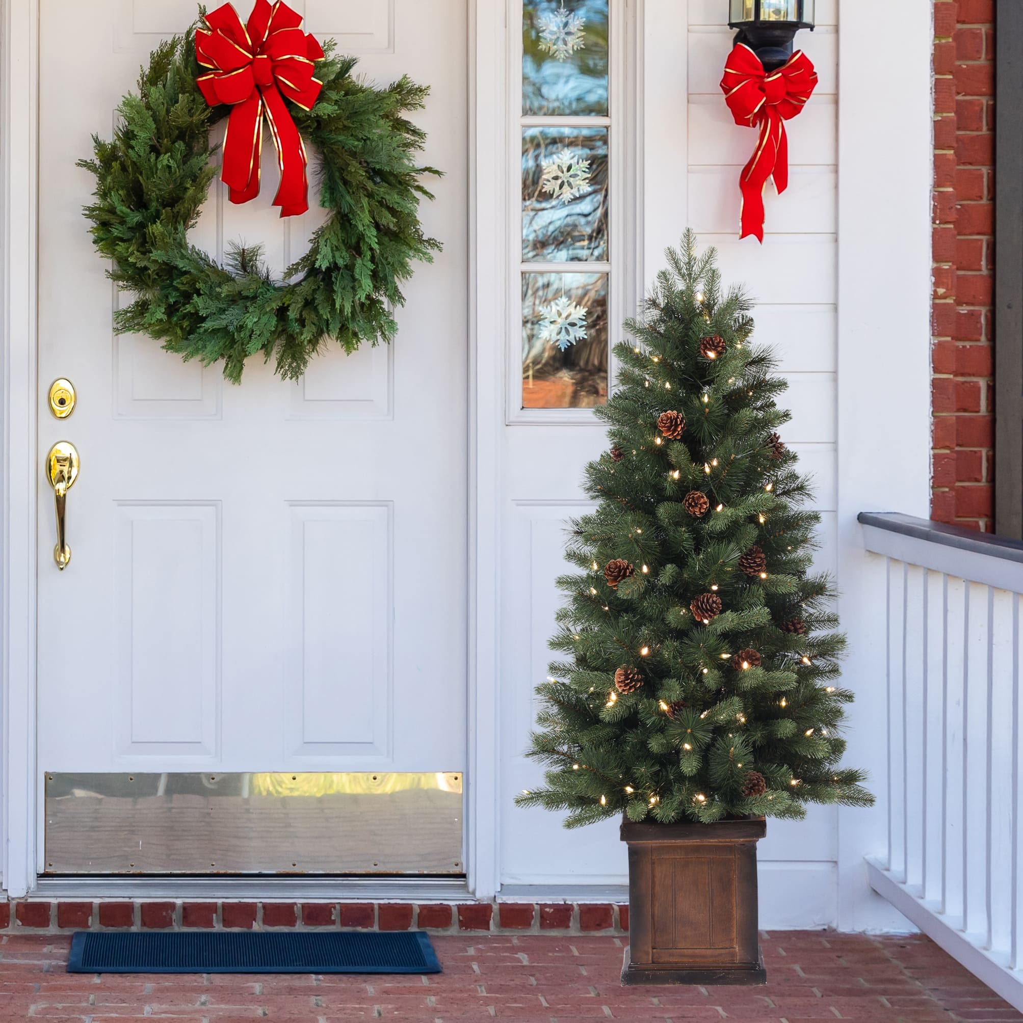 4.5ft. Pre-Lit Brookdale Fir Artificial Potted Christmas Tree, Color Changing T5 LED Lights