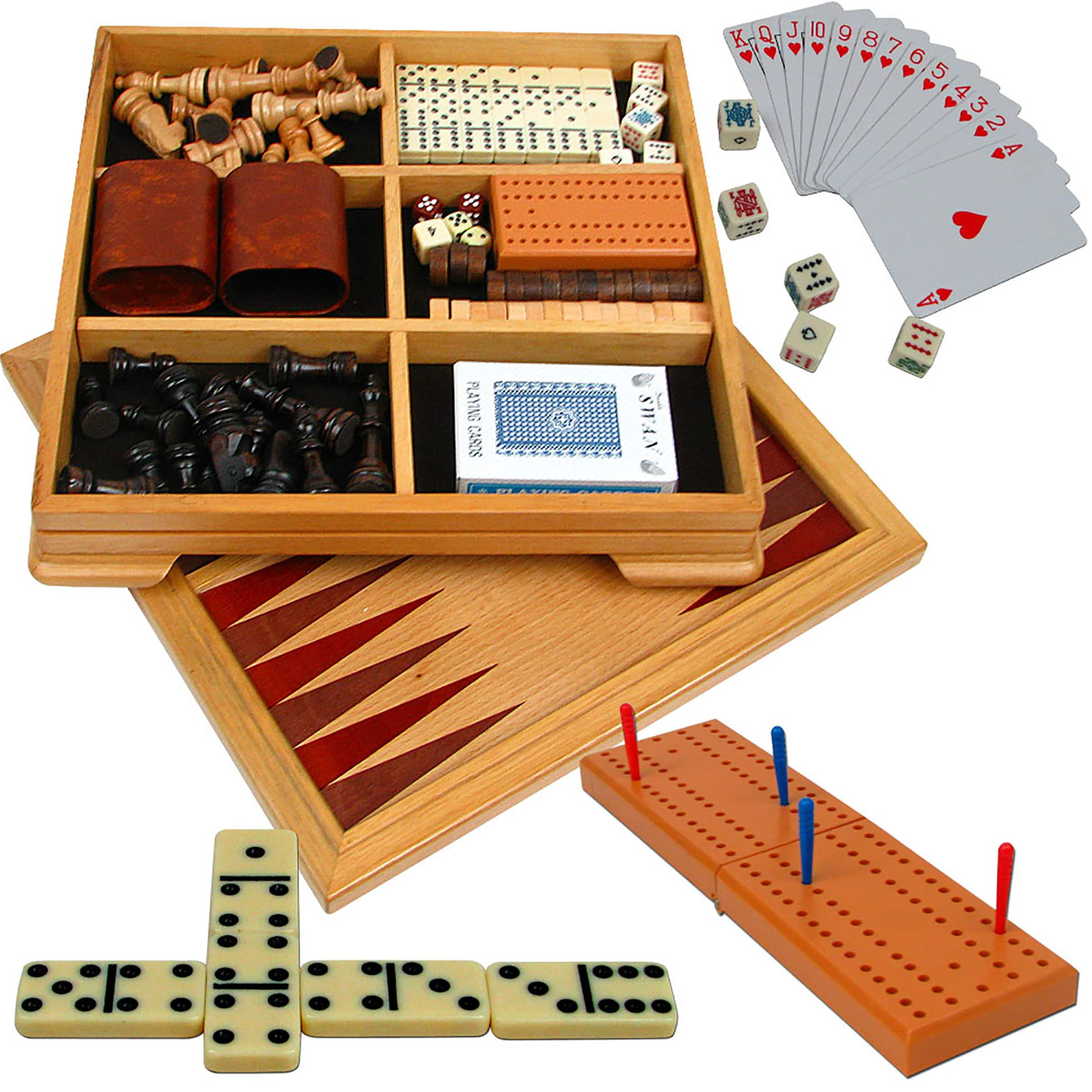 Toy Time 7-in-1 Deluxe Wood Board Game Set