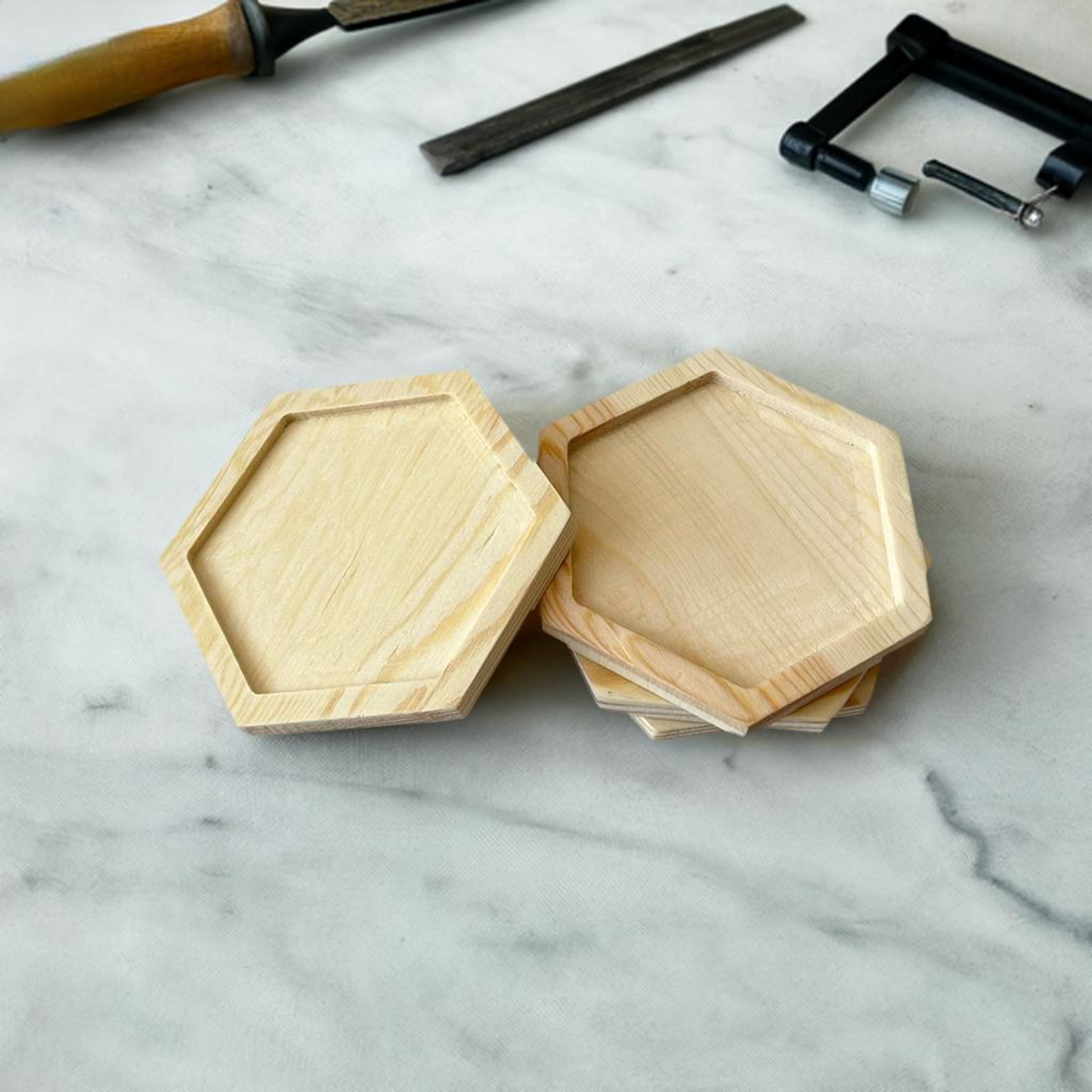 Hexagon Welled Pinewood Coasters, 4ct. by Make Market&#xAE;