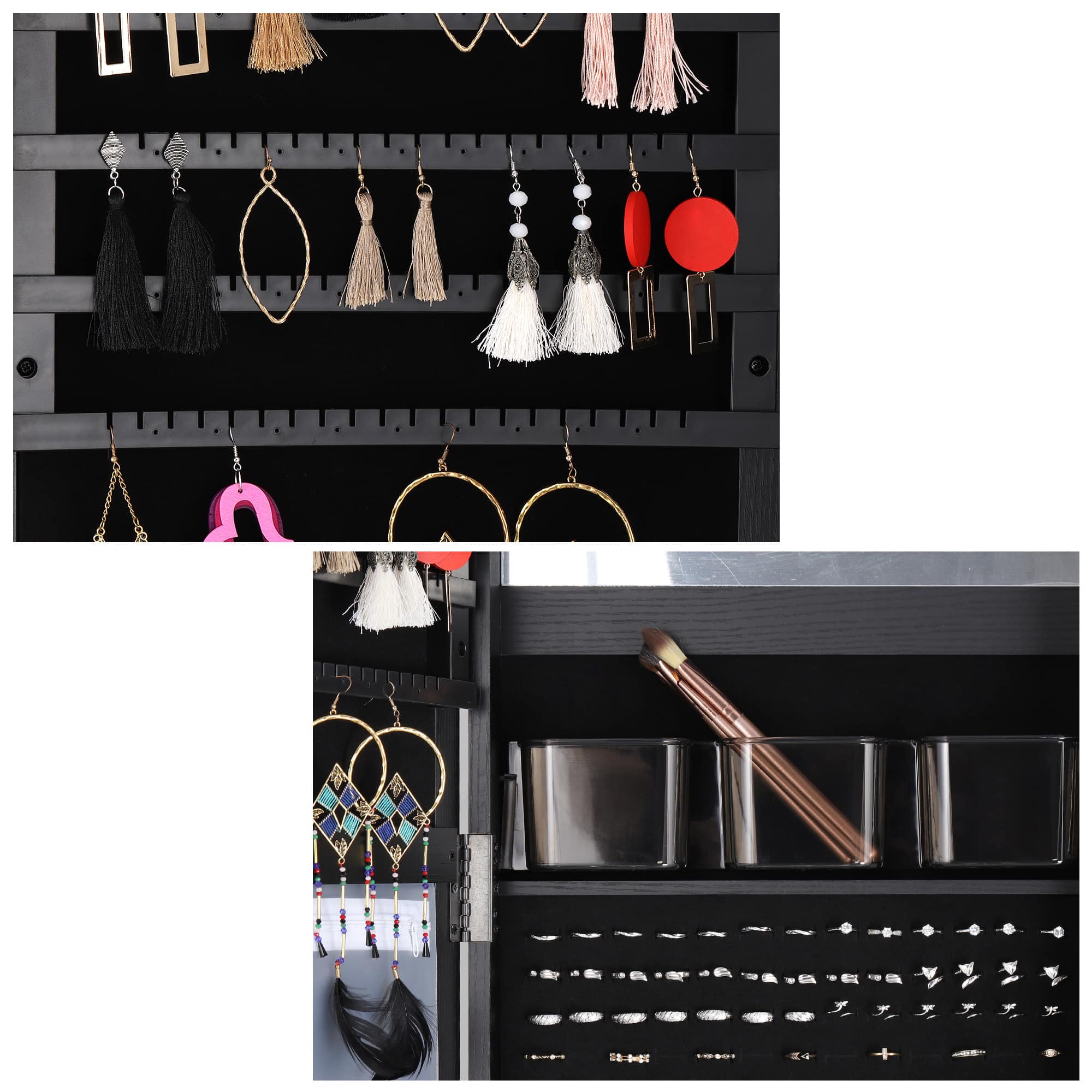 NEX&#x2122; Black 360 Degree Rotatable Jewelry Armoire with Free-Standing Mirror
