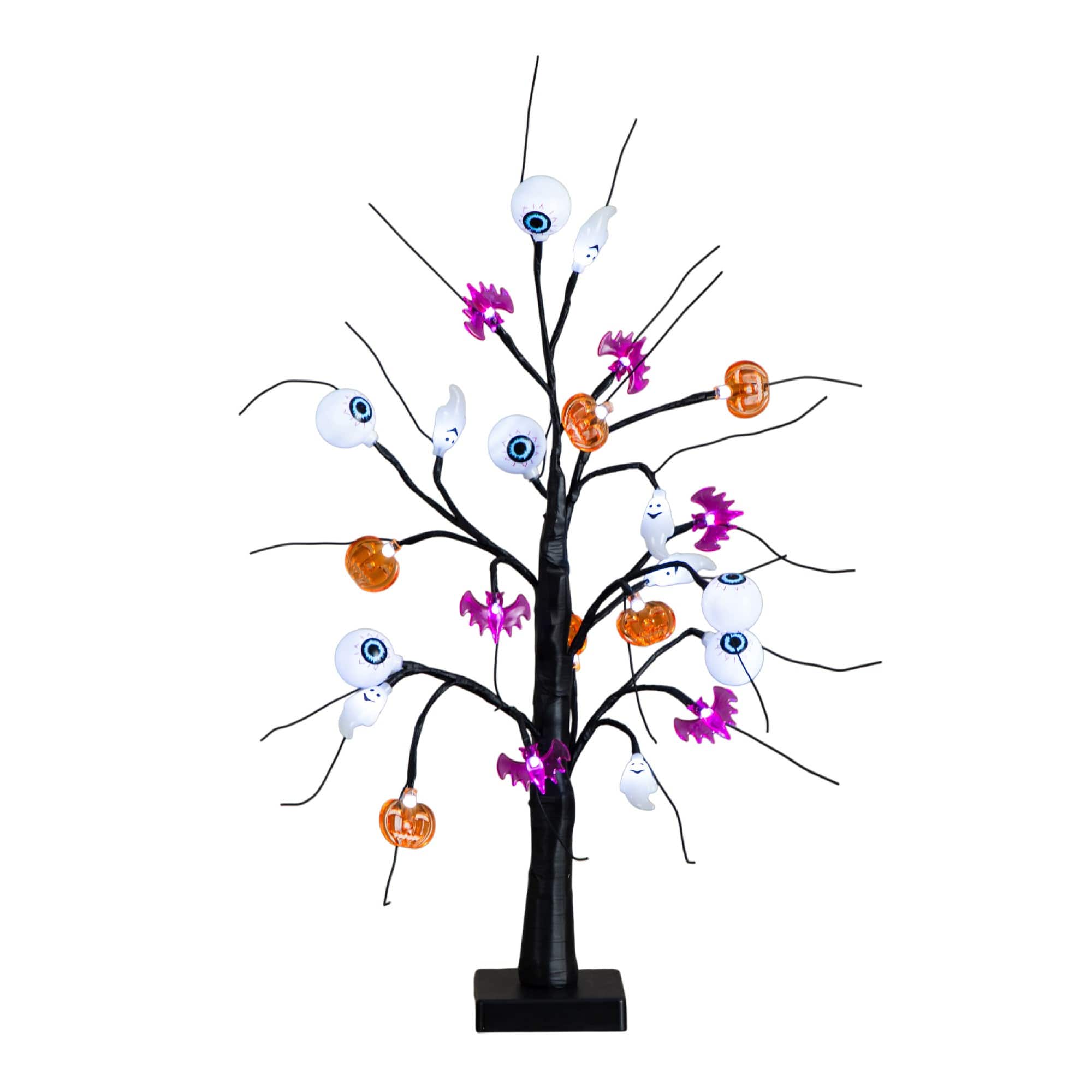 2ft. Pre-Lit Artificial Halloween Eyeballs, Ghosts, Bats &#x26; Pumpkins 24 LED Lighted Ornament Tree