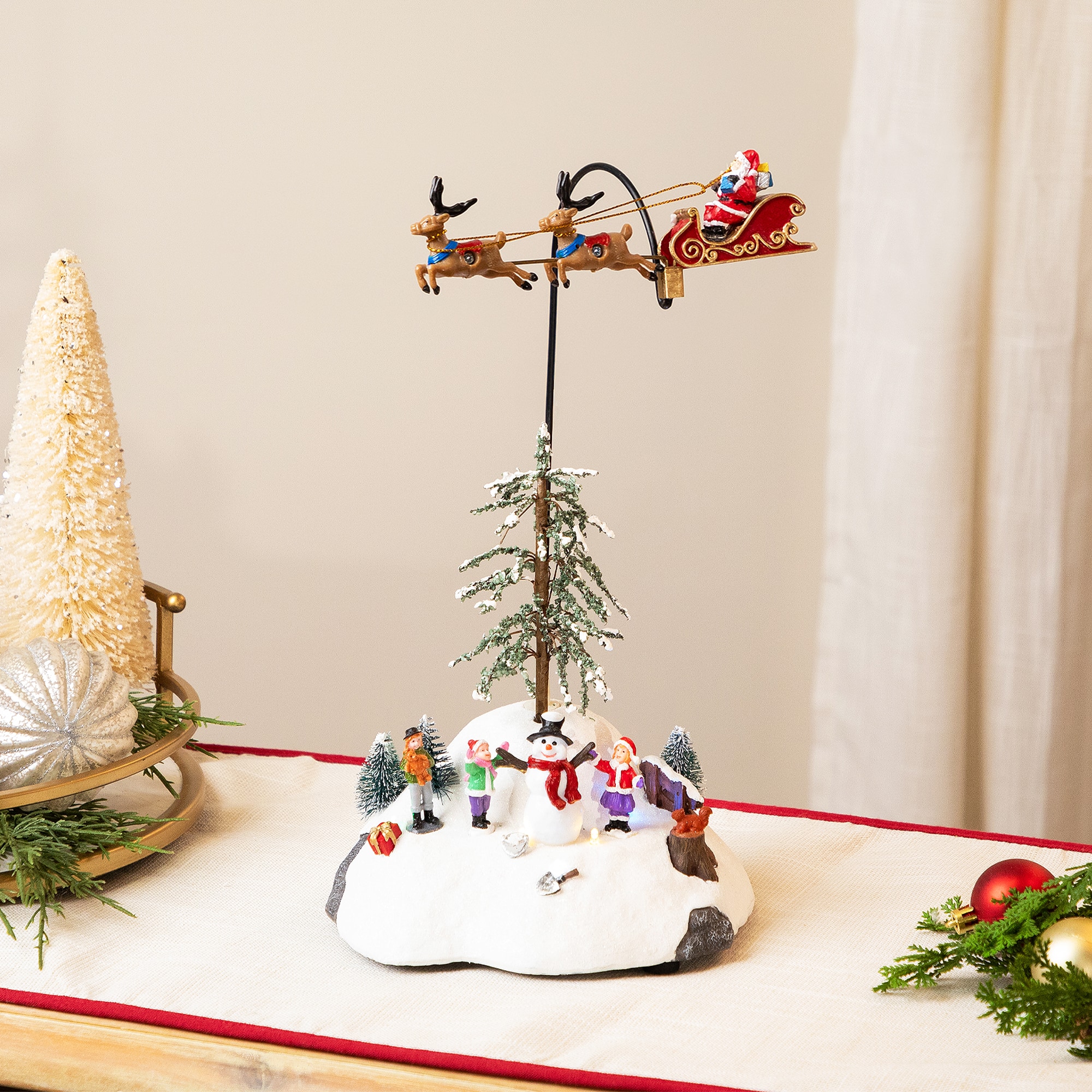 LED Lighted and Musical Flying Santa Animated Christmas Village Display - 13.5&#x22;