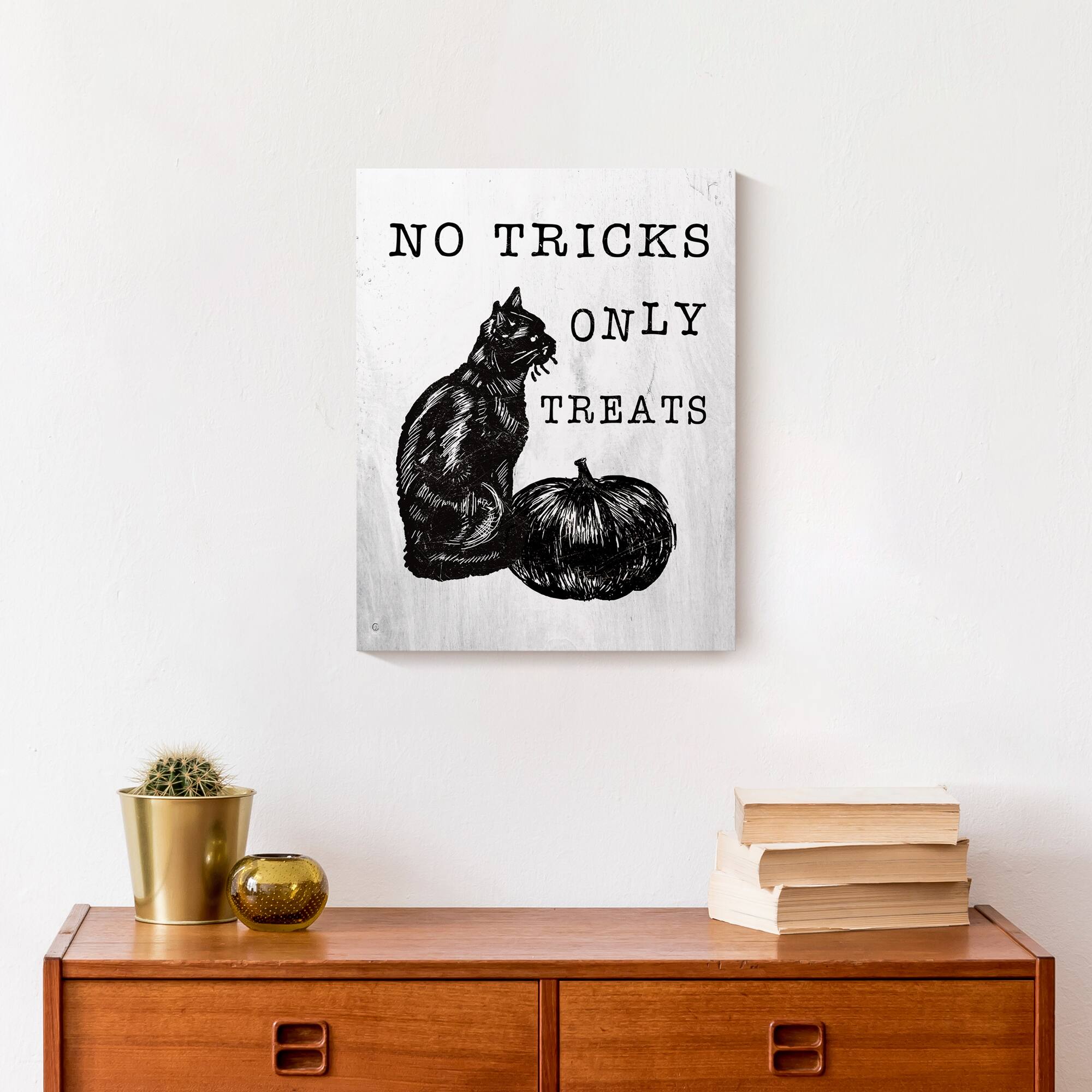 No Tricks Only Treats Black Cat Canvas Wall Art