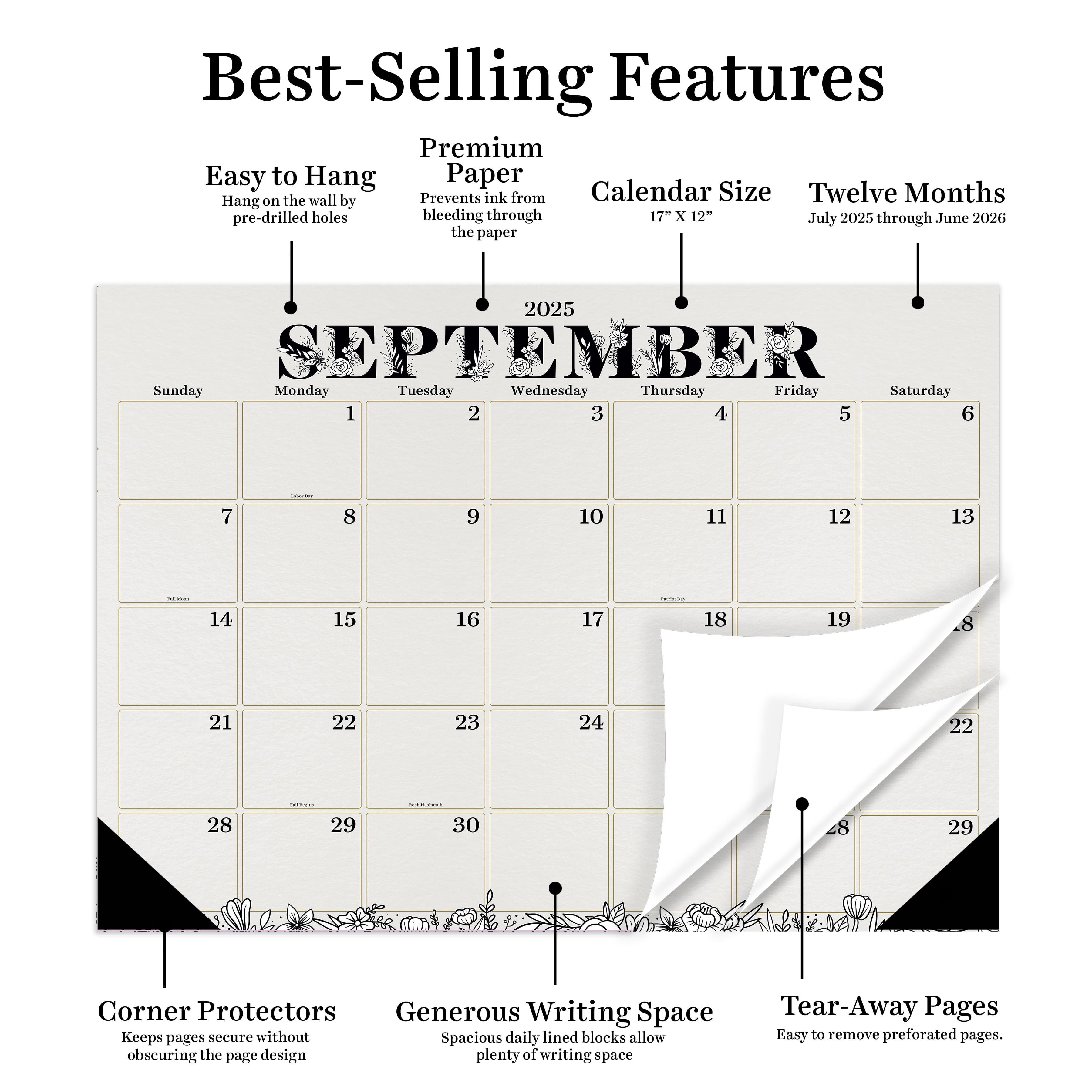 July 2025 - June 2026 Medium Floral Desk Pad Monthly Blotter Calendar
