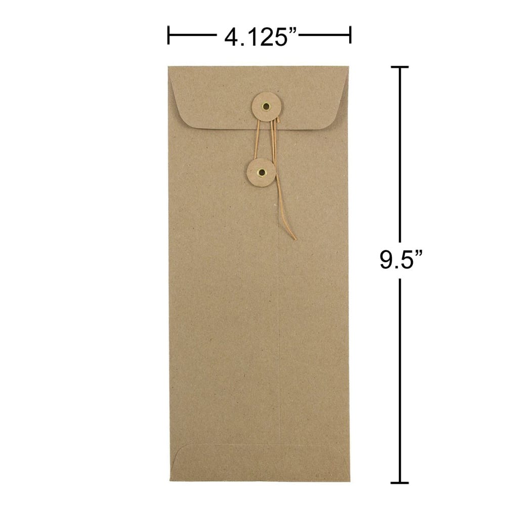 JAM Paper 9.5" x 4.125" Kraft Brown Business Envelopes with Button & String Closure, 25ct.