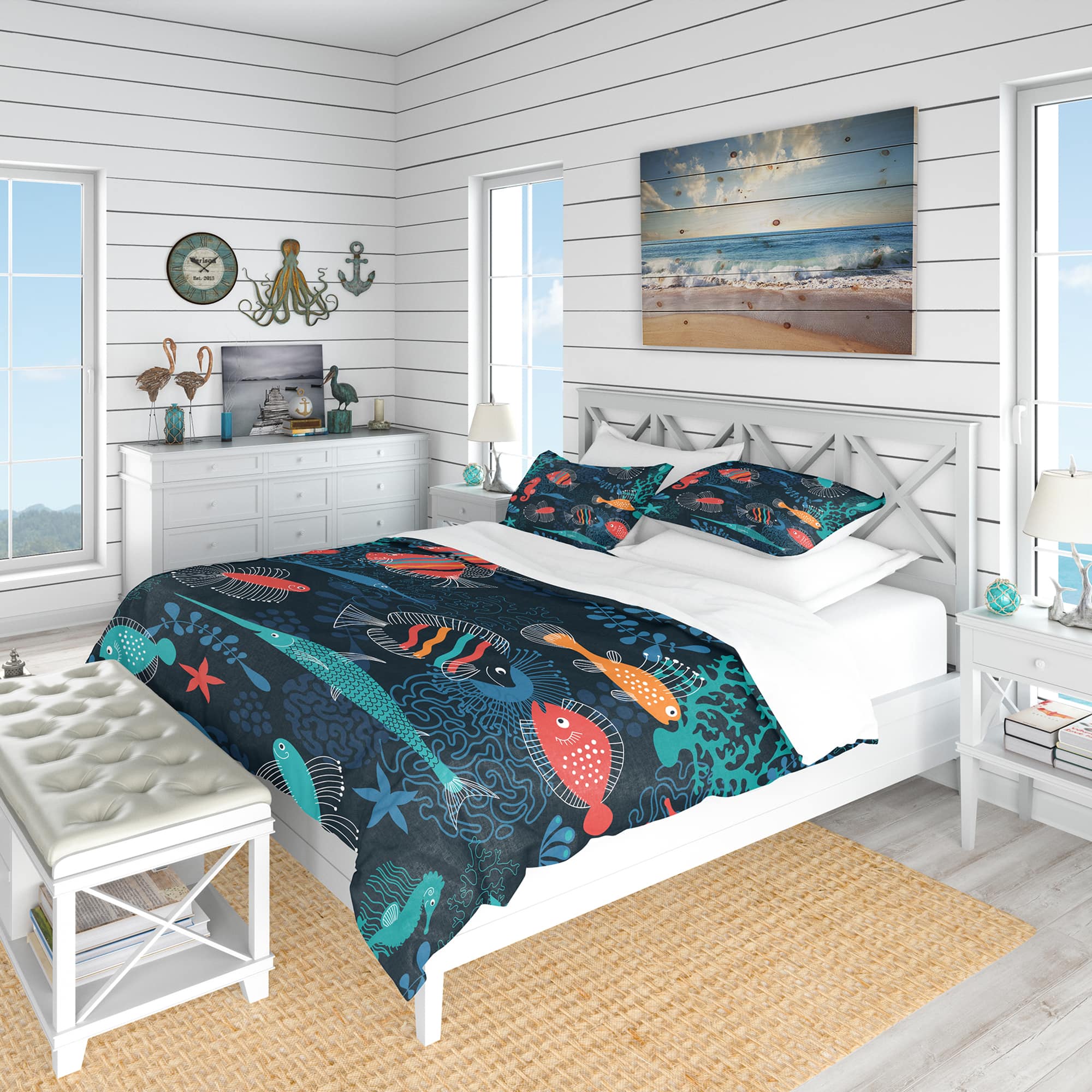 Designart 'Marine Life' Modern & Contemporary Bedding Set