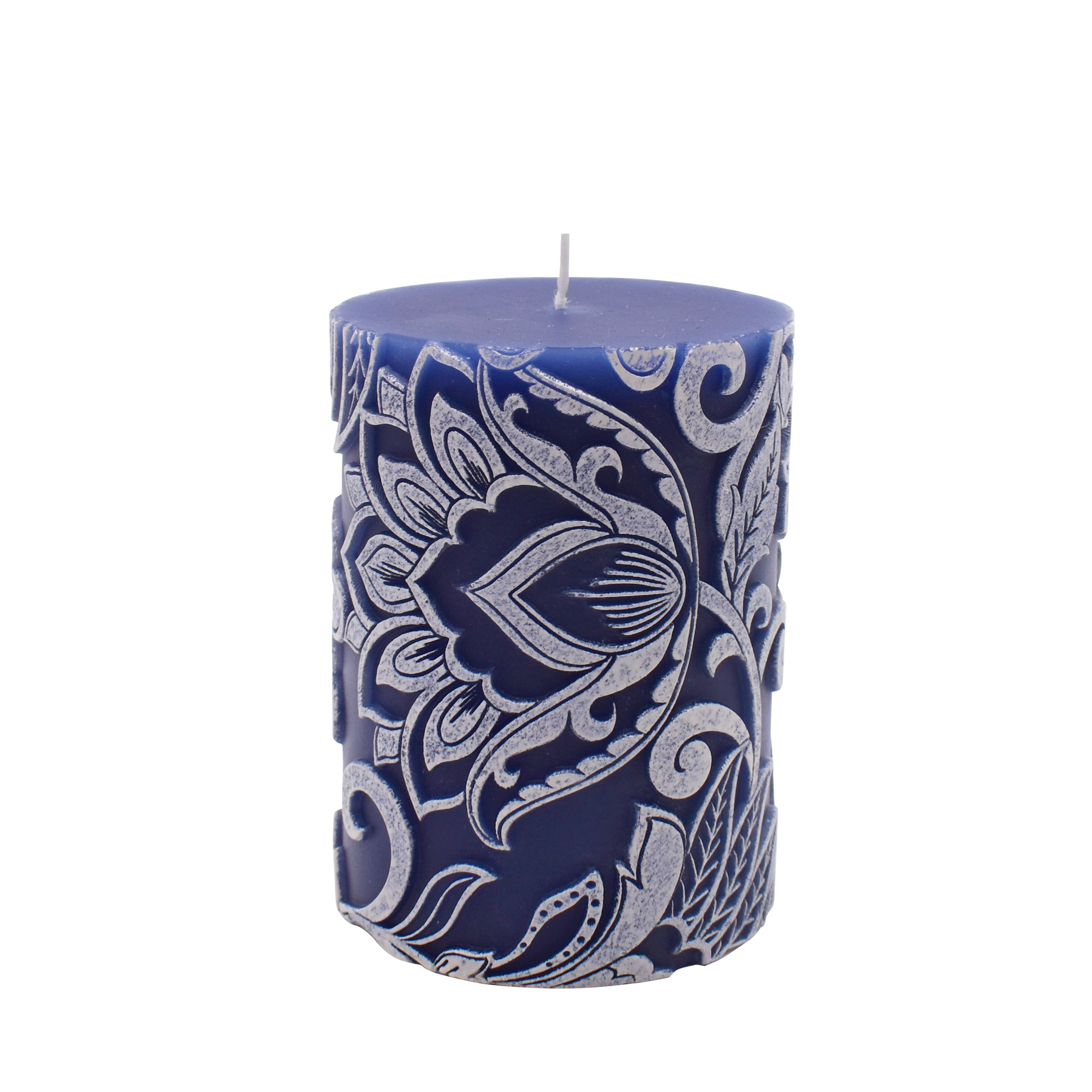 Navy & White Floral Embossed Pillar Candle by Ashland®