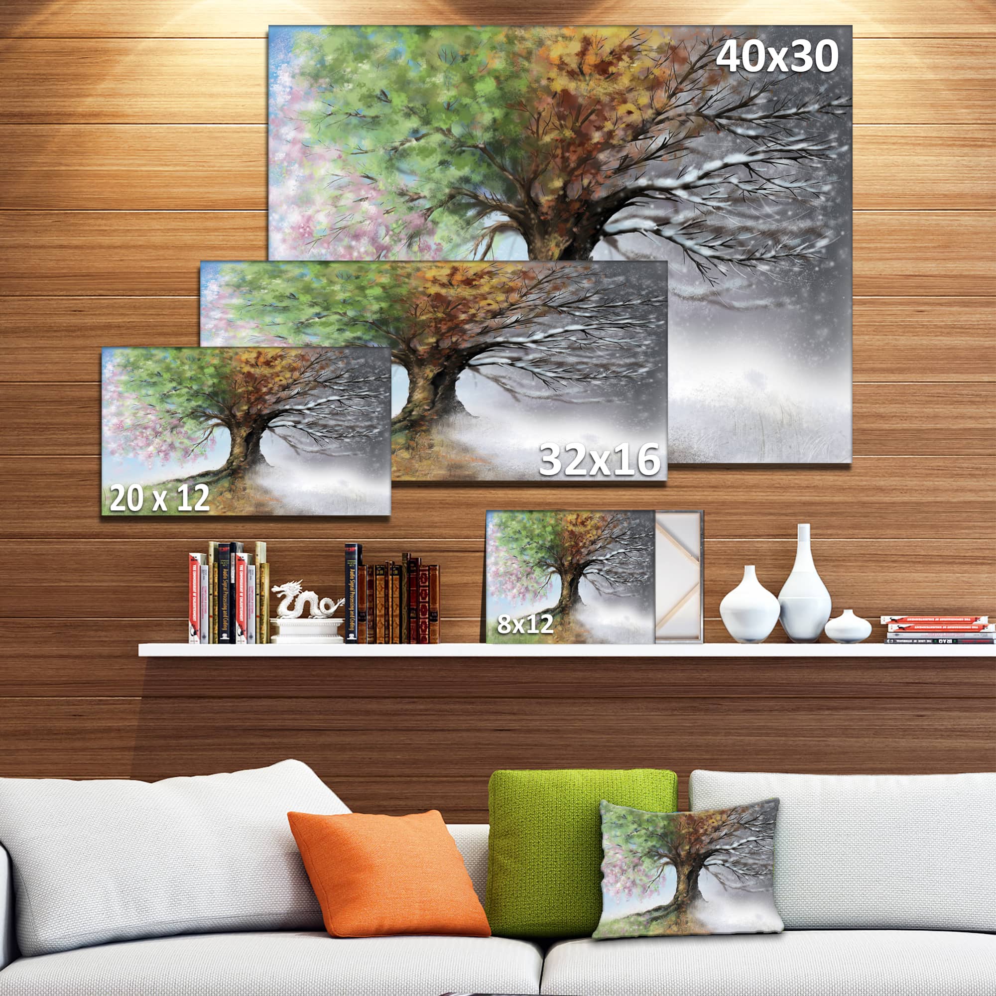 Designart - Tree with Four Seasons - Tree Painting Canvas Art Print