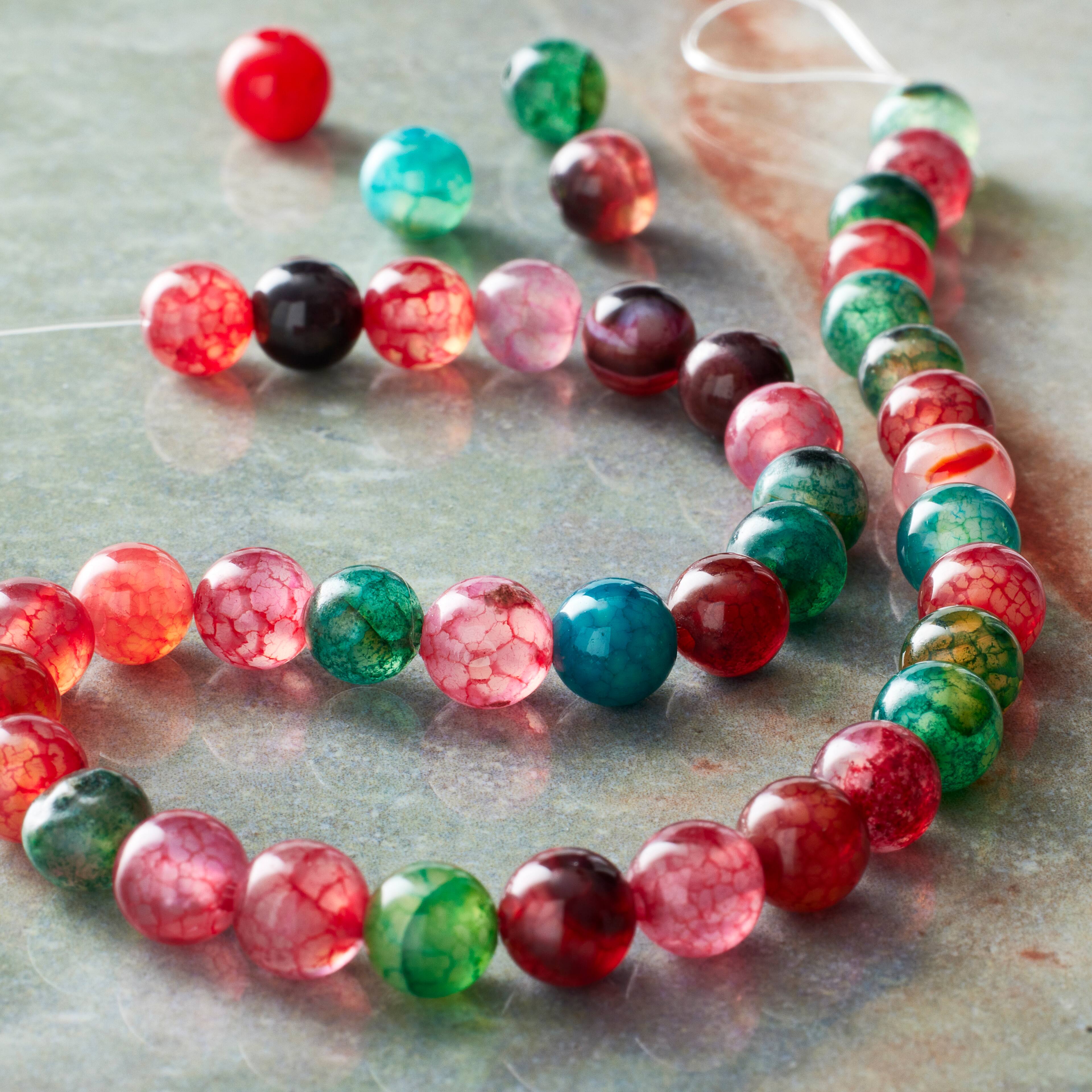 12 Pack: Multicolor Crackled Agate Round Beads by Bead Landing™