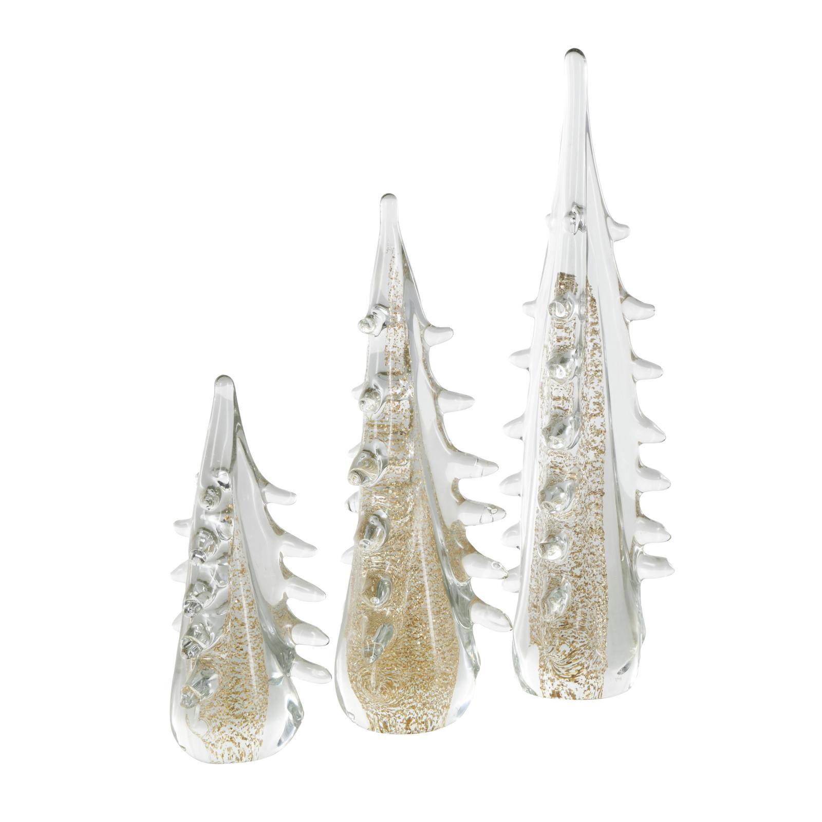 Gold & Clear Decorative Glass Sculpture Set