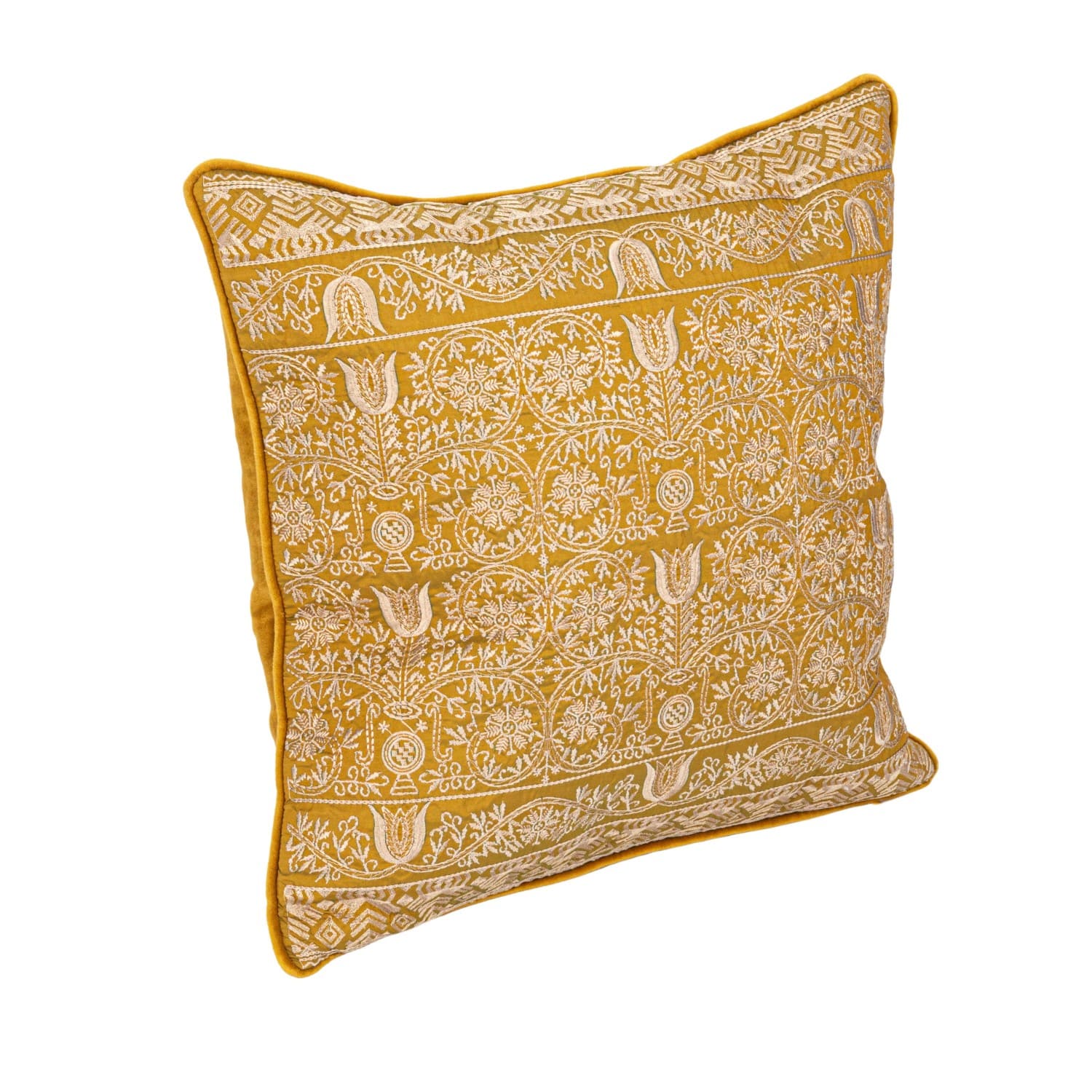 Hello Honey® 18" Chartreuse Pattern & Piping Cotton Velvet Pillow