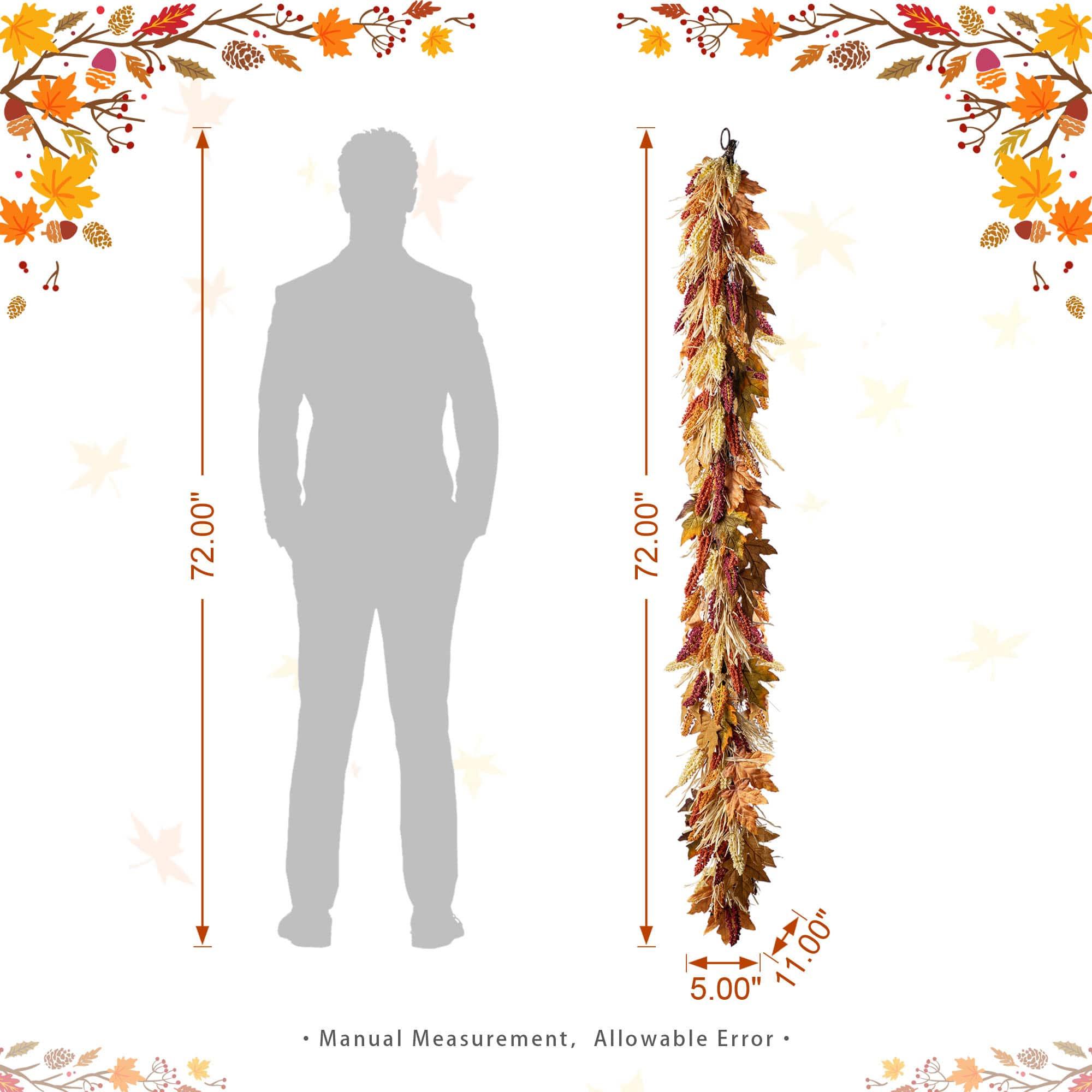 Glitzhome&#xAE; 72&#x22; Fall Multi-Colored Sorghum Garland