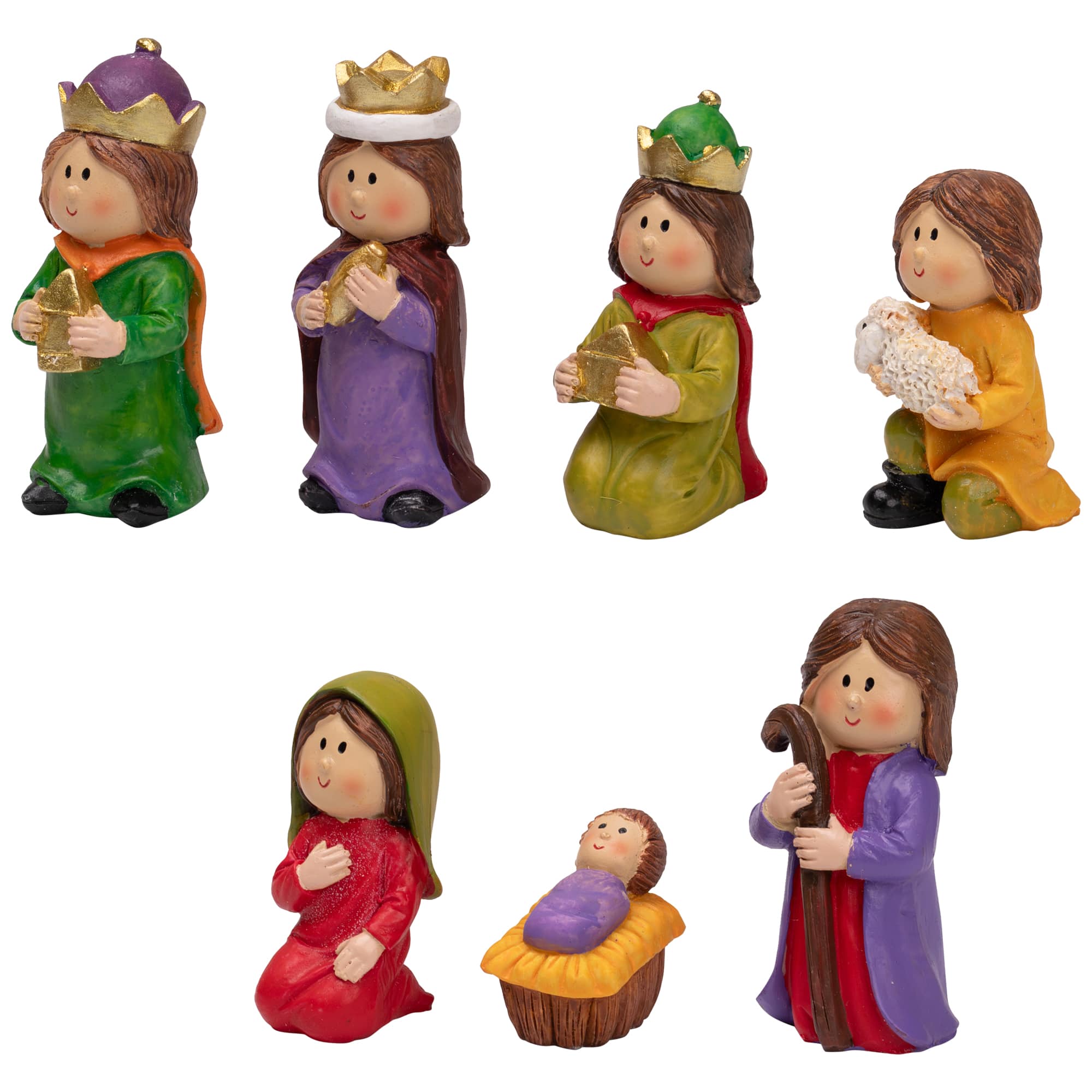 7-Piece Mini Children&#x27;s Nativity Christmas Set - 4&#x22; - Multicolor