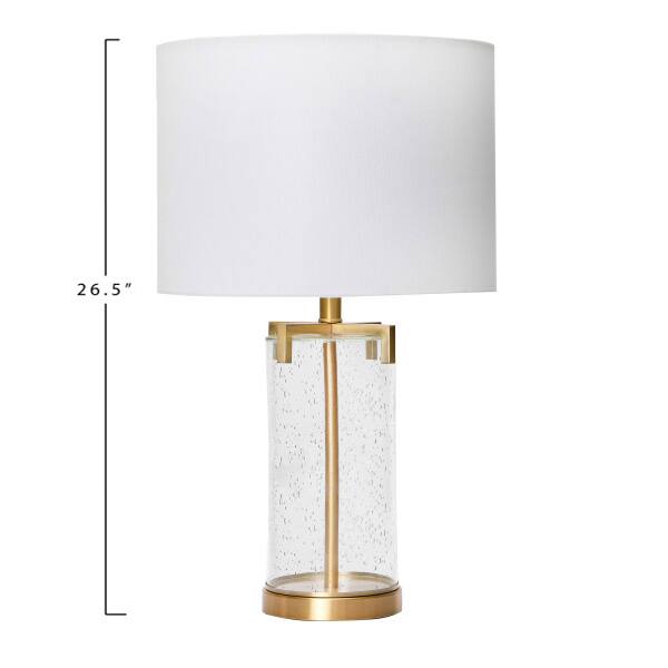 Hello Honey® Glass & Metal Brushed Gold Lamp with White Linen Shade