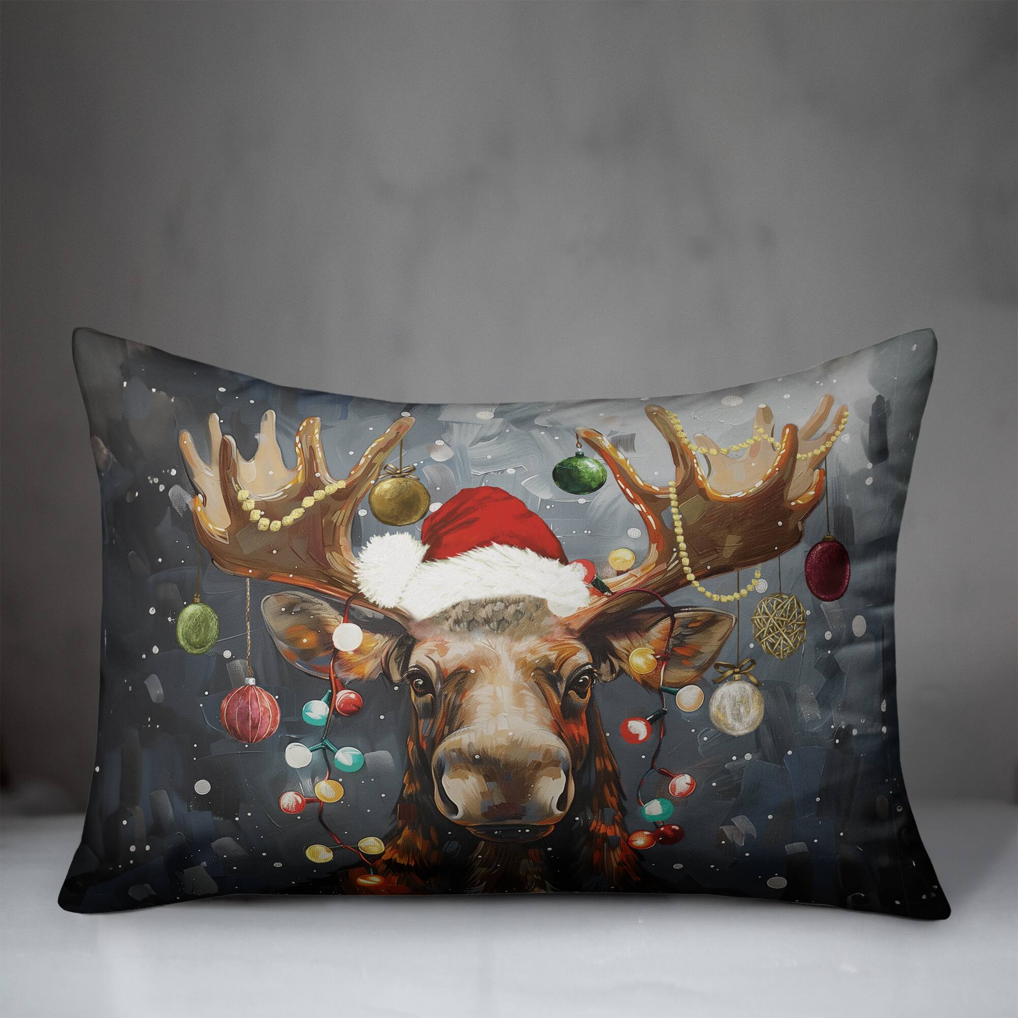 Painty Christmas Moose 20" x 14" Indoor / Outdoor Pillow