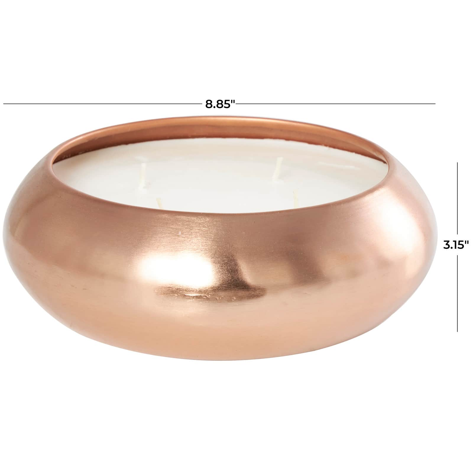 9&#x22; White 4-Wick Wax Tropical Breeze Scented Wide Dome Shaped Candle with Copper Container Bowl