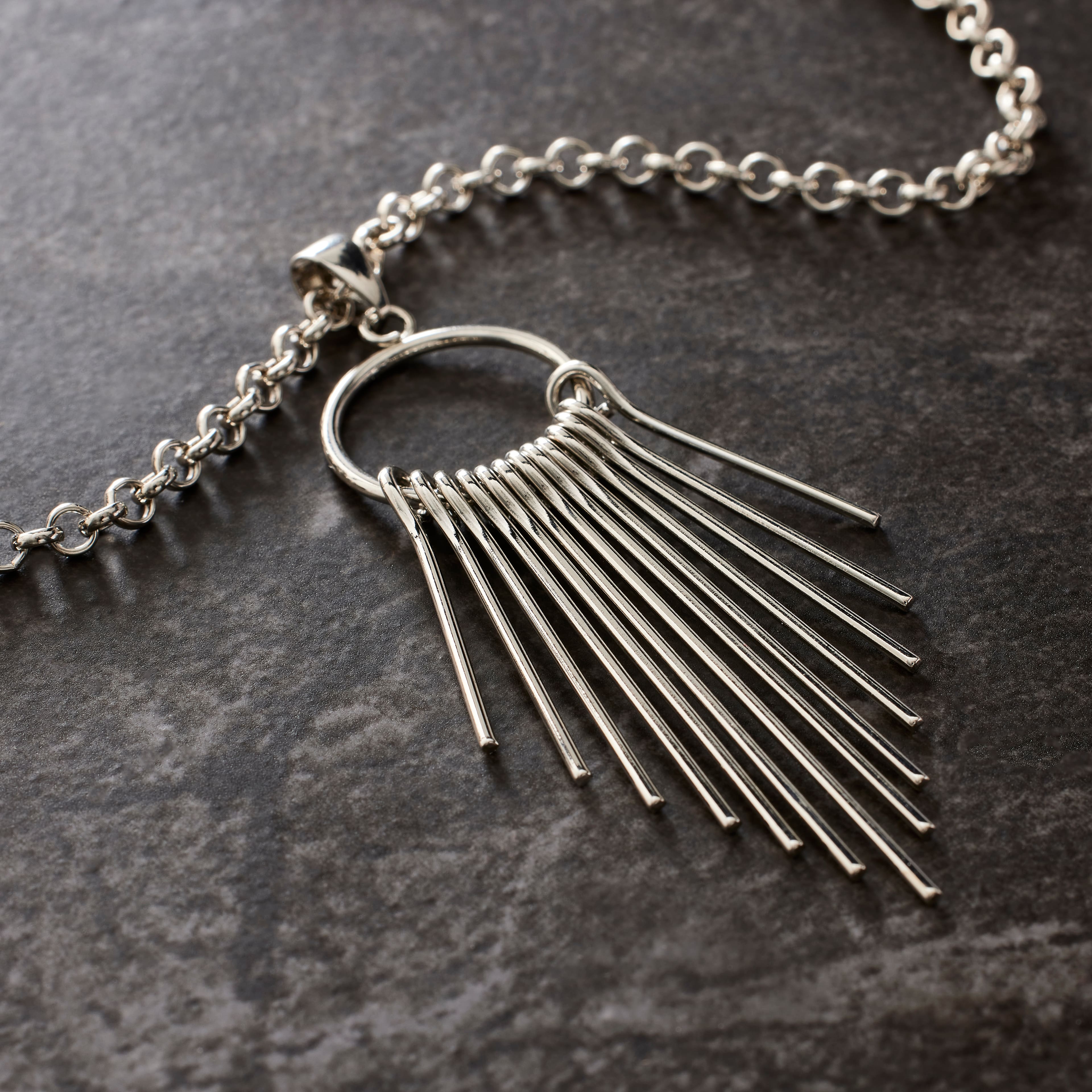 Rhodium Metal Tassel Pendant by Bead Landing™