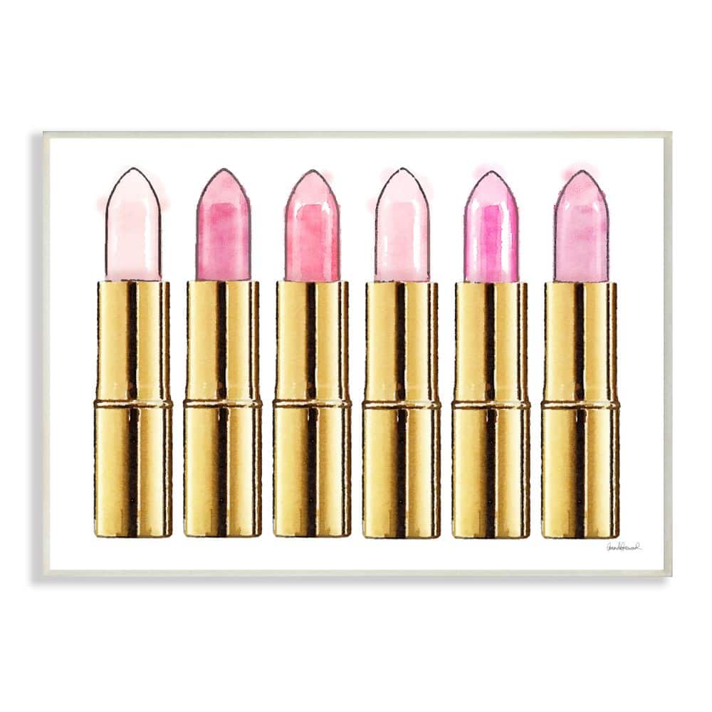 Stupell Industries Pink Gold Lipstick Glam Fashion Watercolor Wall Plaque