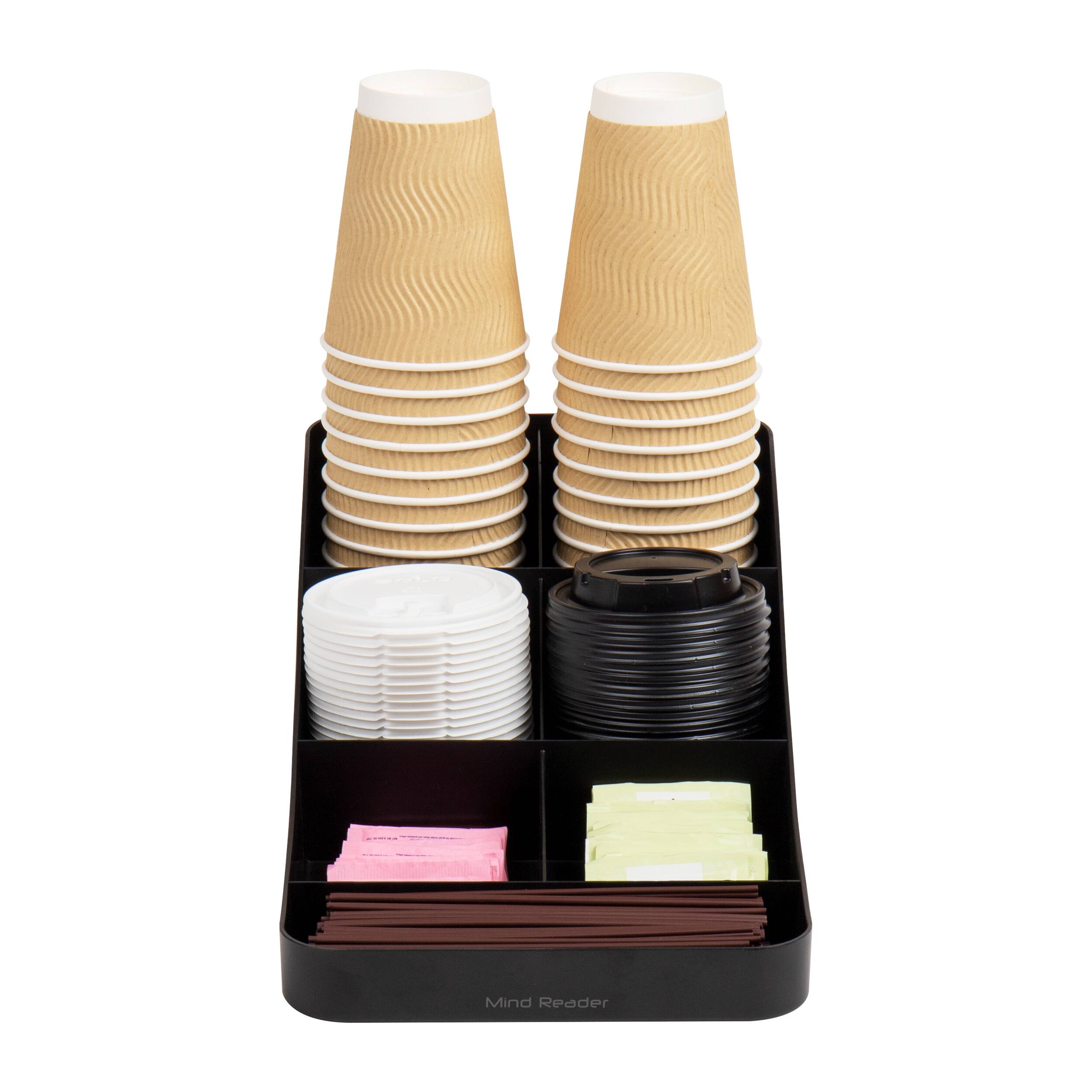 Mind Reader Anchor Collection 7-Compartment Black Coffee Cup and Condiment Dispenser, 2ct.