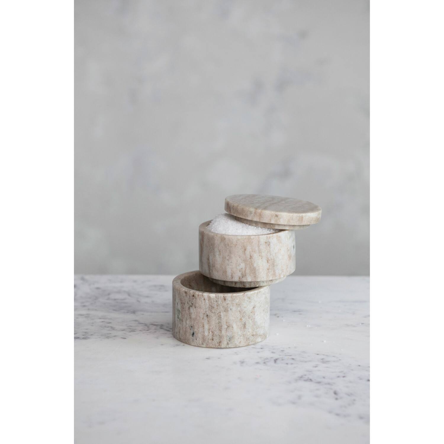 Hello Honey® 3.75" Beige Round Marble Stackable Pinch Pots with Lid