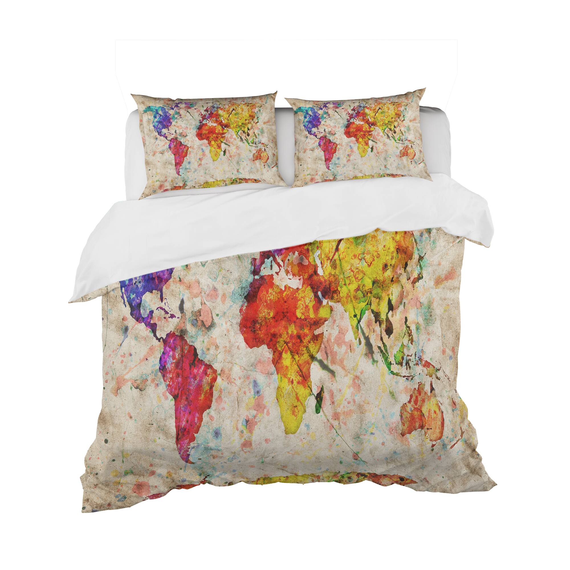 Designart 'Vintage World Map Watercolor' Large Map Bedding Set - Duvet Cover & Shams
