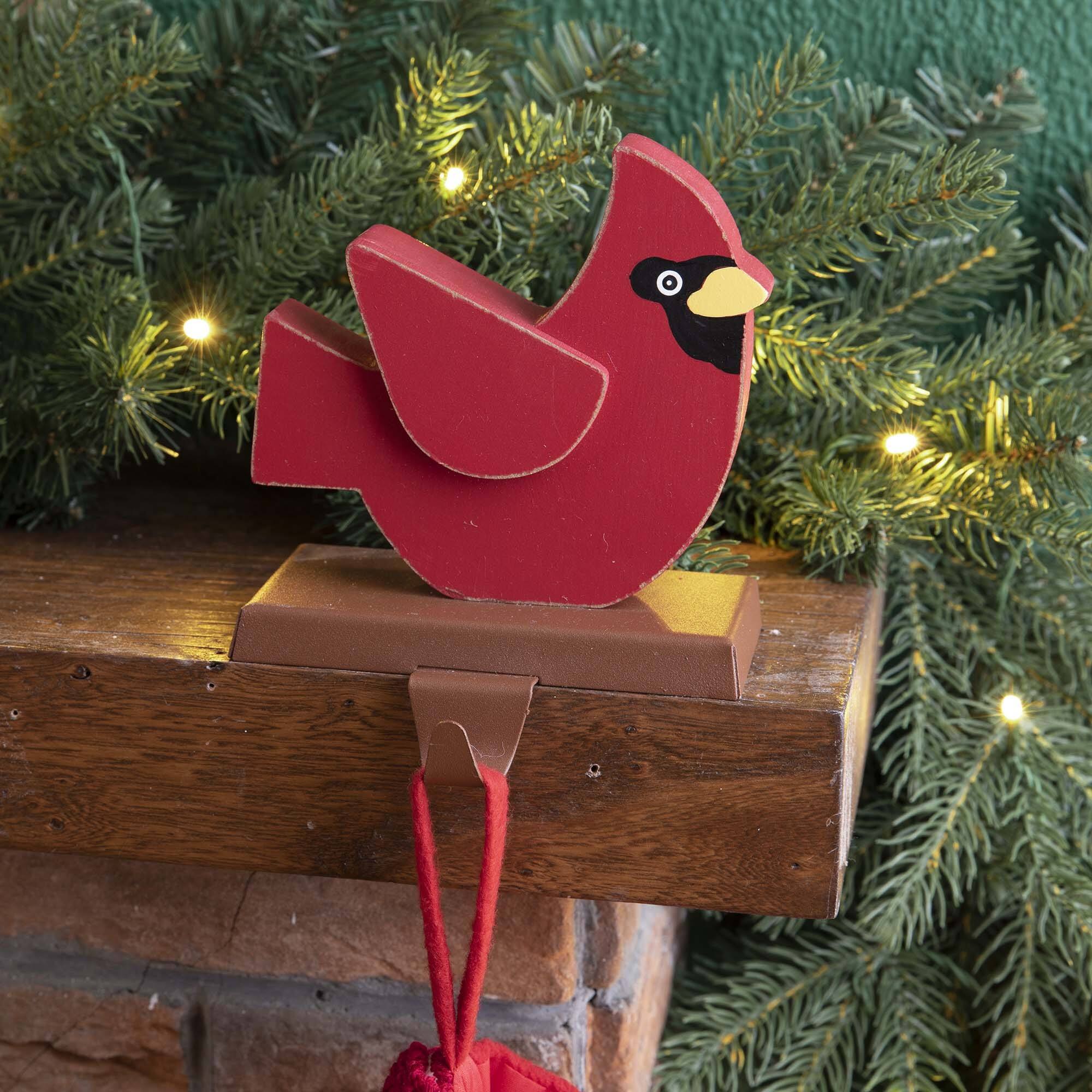 Glitzhome® 6" Wooden Metal Cardinal Stocking Holder Christmas