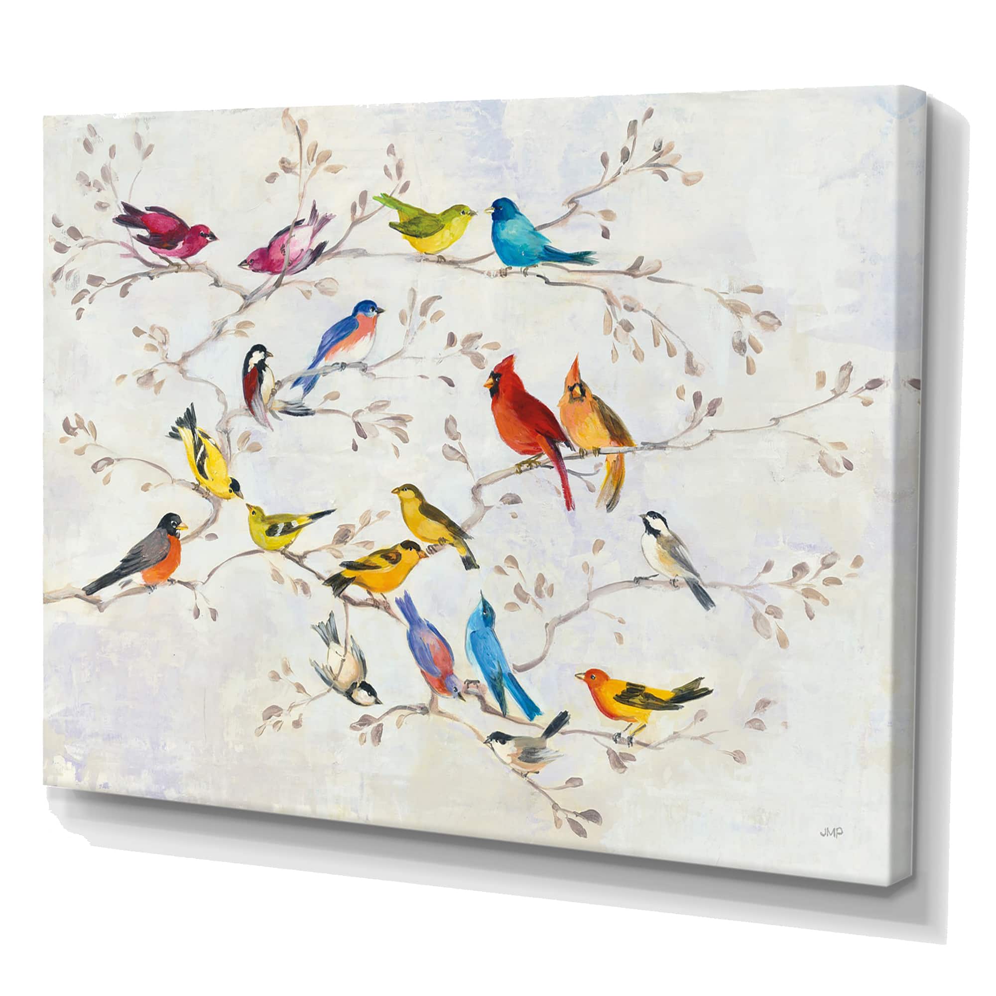 Designart - Multi-Color Bird on Tree - Modern Farmhouse Canvas Art