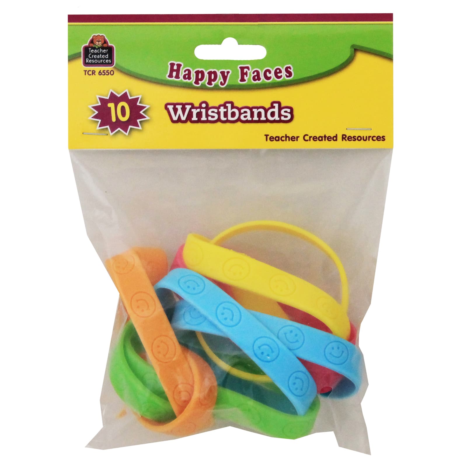 Teacher Created Resources Happy Faces Wristbands, 6 Packs of 10