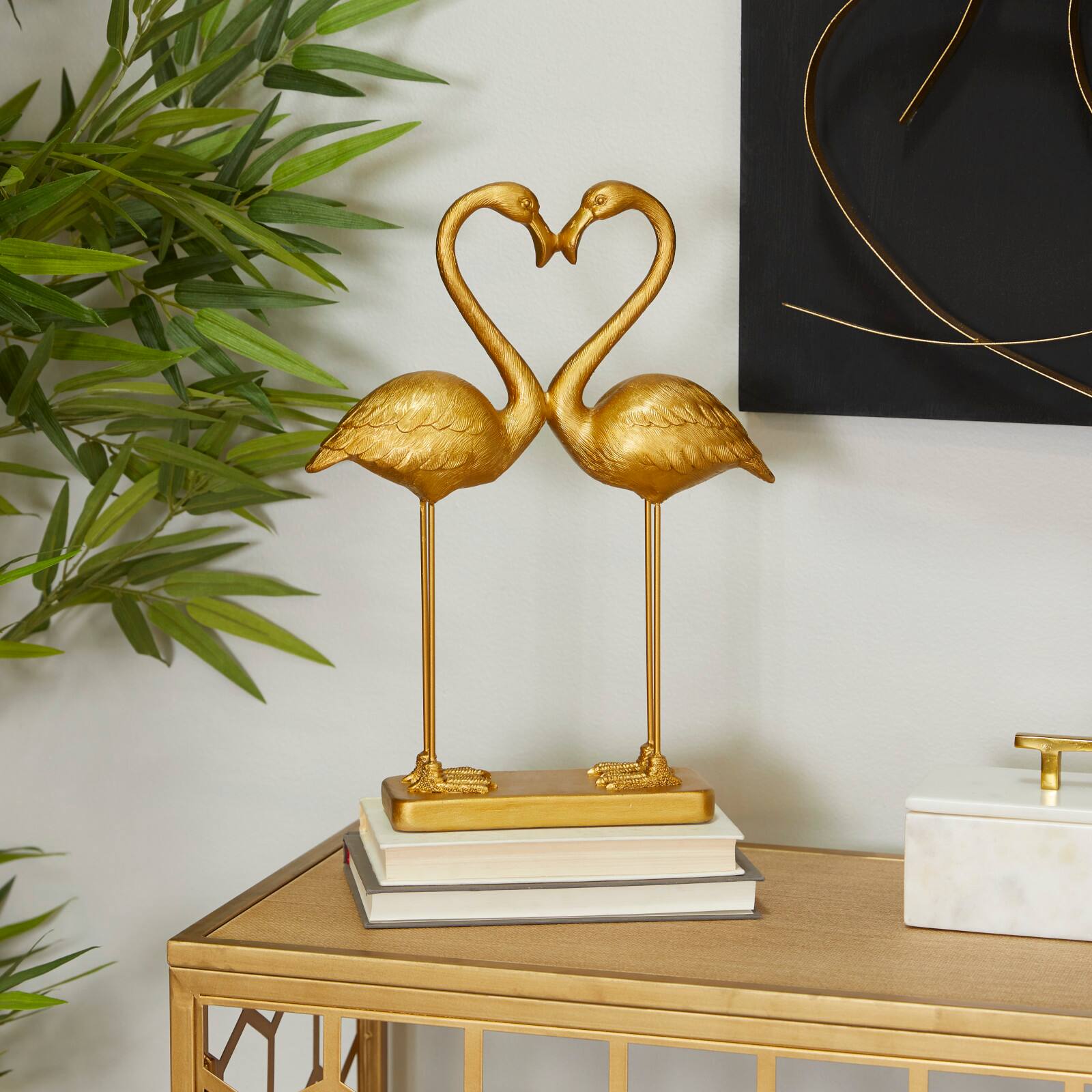 The Novogratz Gold Resin Eclectic Flamingo Sculpture 15" x 11" x 4"