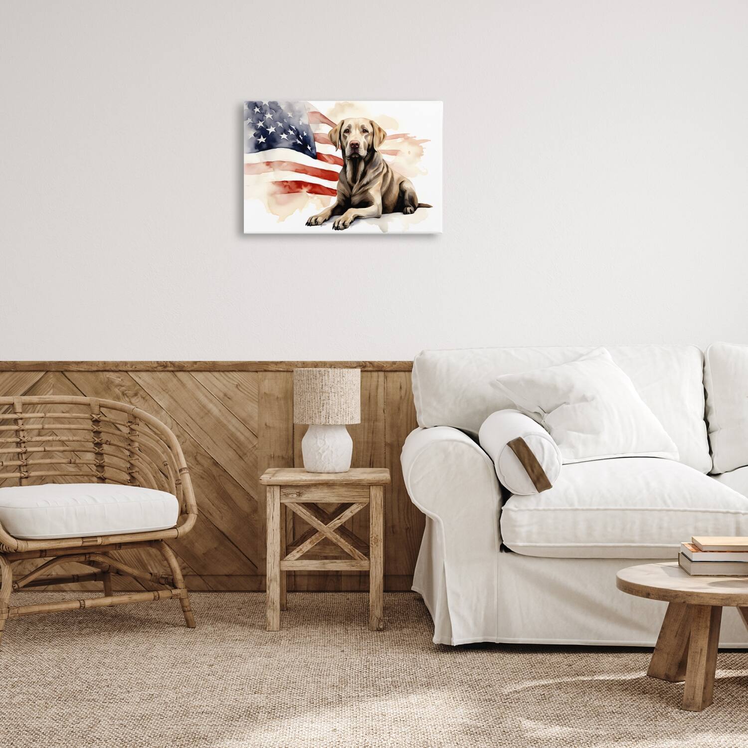 Stupell Industries Patriotic Dog with Flag Canvas Wall Art