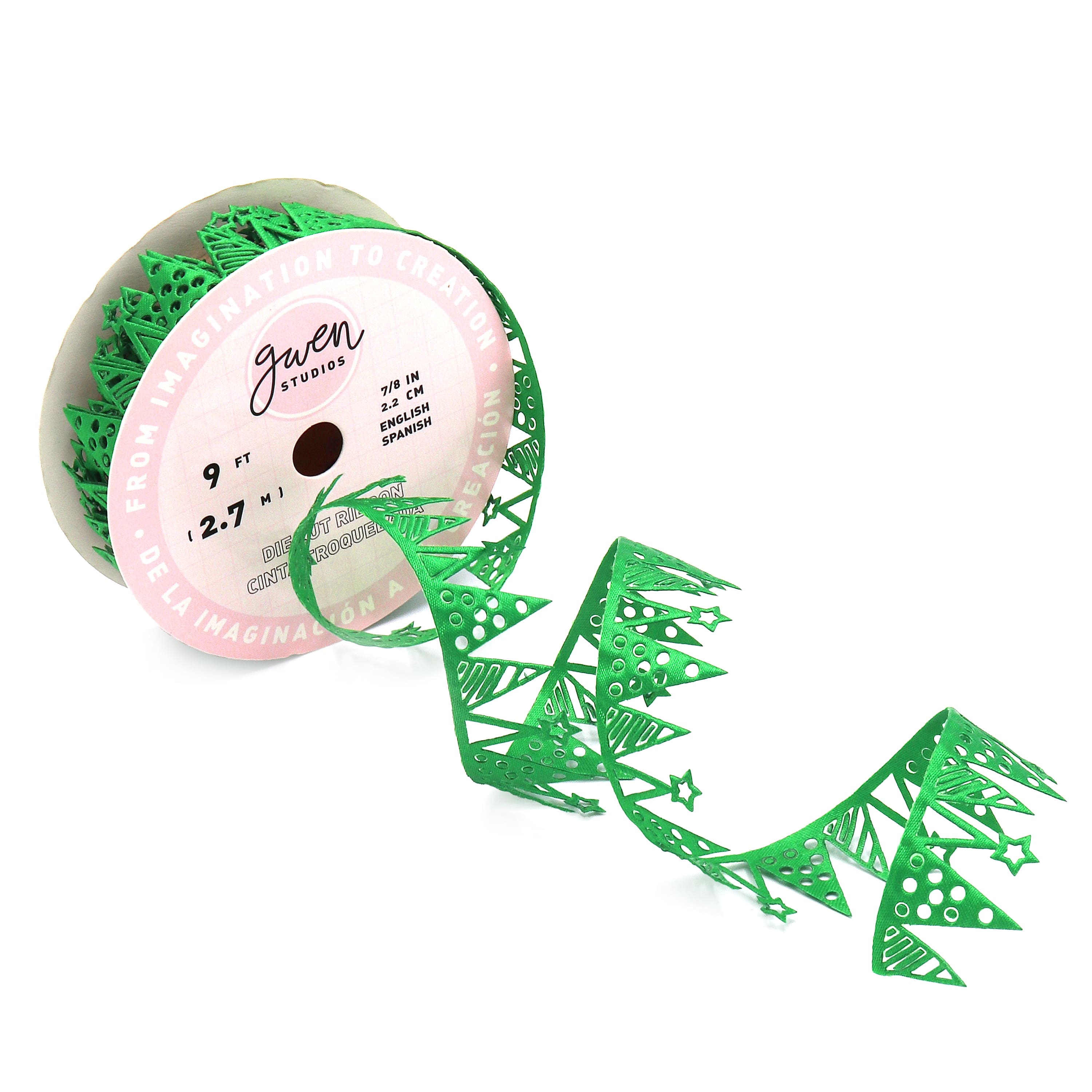 Gwen Studios 7/8" x 3yd. Die Cut Cute Christmas Trees Holiday Ribbon