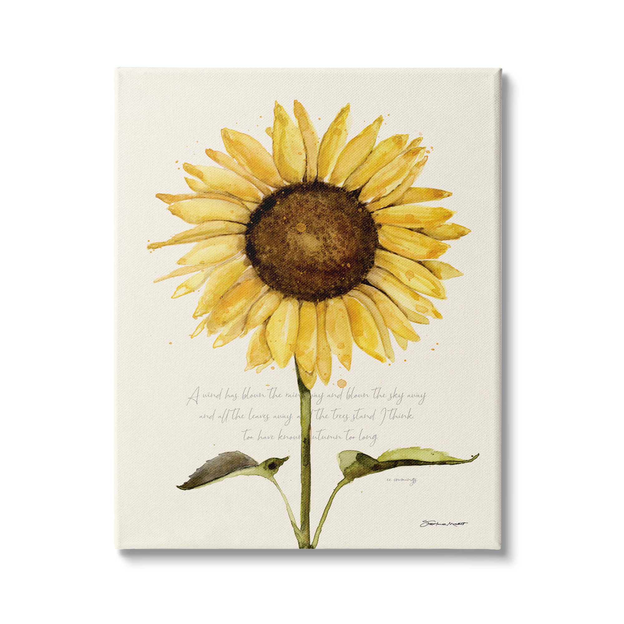 Stupell Industries Wind Has Blown Quoted Script Warm Sunflower Floral Canvas Wall Art