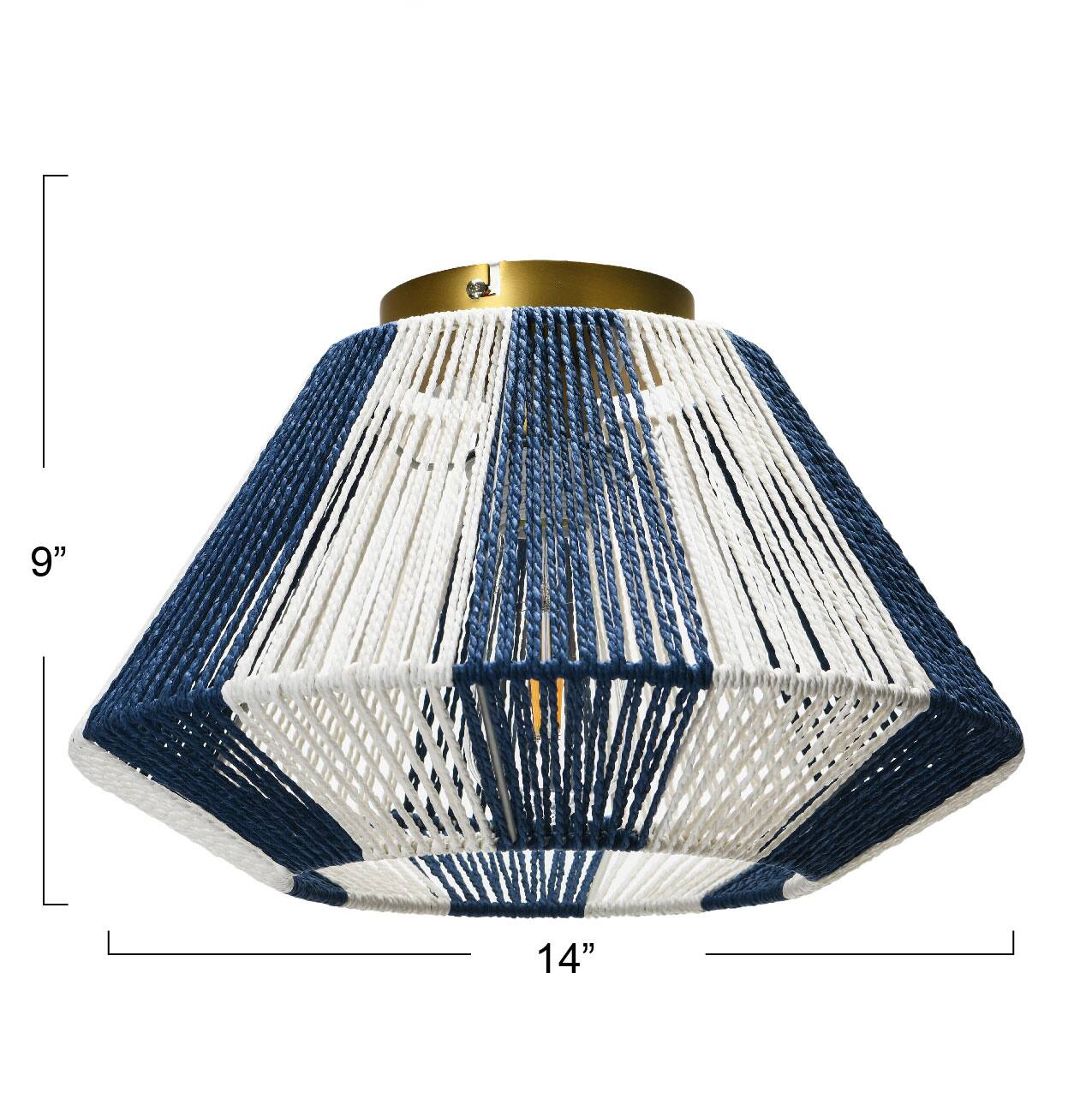 Navy &#x26; White Flush Mount Ceiling Light with Woven Paper Rope Shade